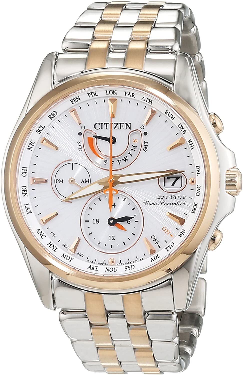 This Citizen  Multi Dial Watch for Women is the perfect timepiece to wear or to gift. It's Multicolour 38 mm Round case combined with the comfortable Multicolour Stainless steel will ensure you enjoy this stunning timepiece without any compromise. Operated by a high quality Eco-Drive movement and water resistant to 10 bars, your watch will keep ticking. This high quality watch has an Eco-drive technology (Recharged by any light source; no need for ever a battery) - The watch has a Calendar function: Day-Date, Radio Controlled, Solar Powered, 24-hour Display, Worldtime, Luminous Hands High quality 19 cm length and 20 mm width Multicolour Stainless steel strap with a Deployment clasp Case diameter: 38 mm,case thickness: 10 mm, case colour: Multicolour and dial colour: White