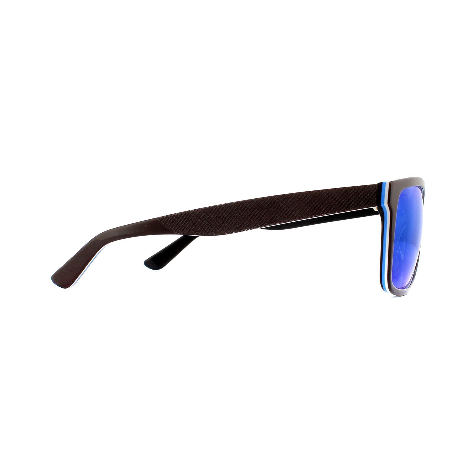 Lacoste Sunglasses L705S 234 Brown Blue Blue are a classic rectangular style with some nice touches of colour from Lacoste with the iconic alligator logo at the temples.