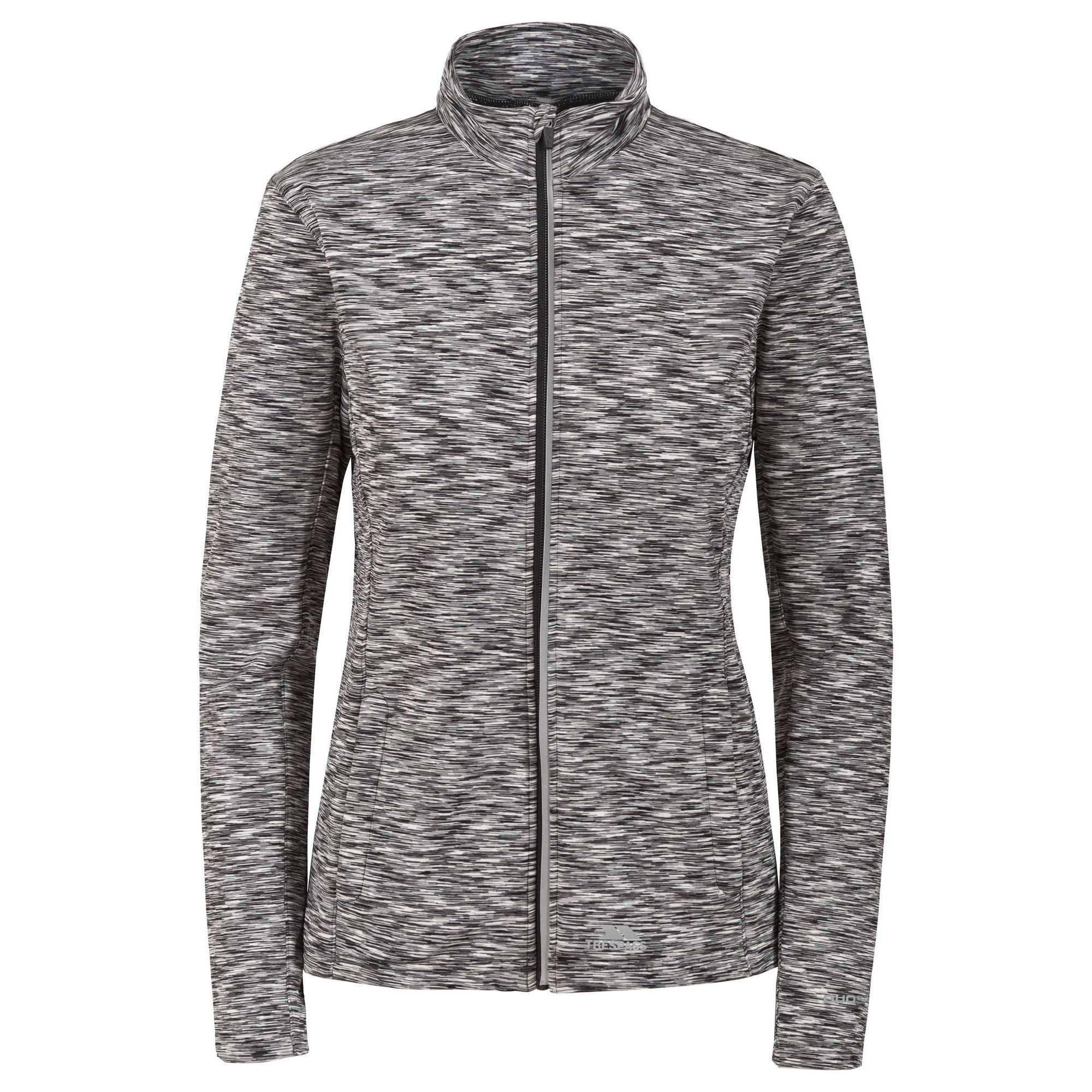 Long sleeved top with full front zip and 2 zip pockets. Contrast panels. Reflective printed logos. Brushed backed fabric.  finish. Wicking. Quick dry. 88% polyester, 12% elastane. Trespass Womens Chest Sizing (approx): XS/8 - 32in/81cm, S/10 - 34in/86cm, M/12 - 36in/91.4cm, L/14 - 38in/96.5cm, XL/16 - 40in/101.5cm, XXL/18 - 42in/106.5cm.