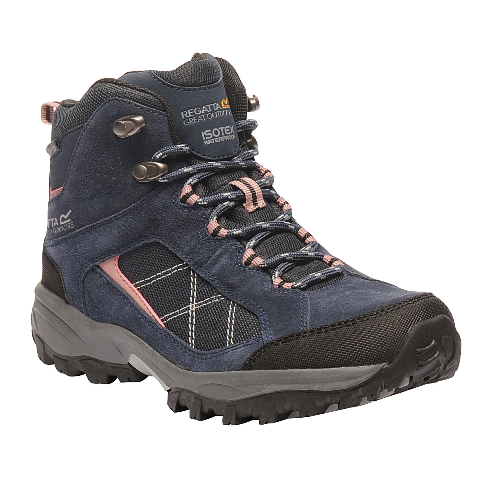 For fells to fields, trail to path, whatever the weather, the Lady Clydebank Hiking Boot offers reliable comfort and performance. The durable suede/mesh uppers use water shedding Hydropel technology with a waterproof /breathable Isotex membrane to keep feet dry inside and out. Tough wearing rubber overlays around the toe and heel and stabilising ankle padding protect on uneven ground. DuoPoint sole technology engineered with targeted cushioning minimises shock and fatigue on longer hikes.
