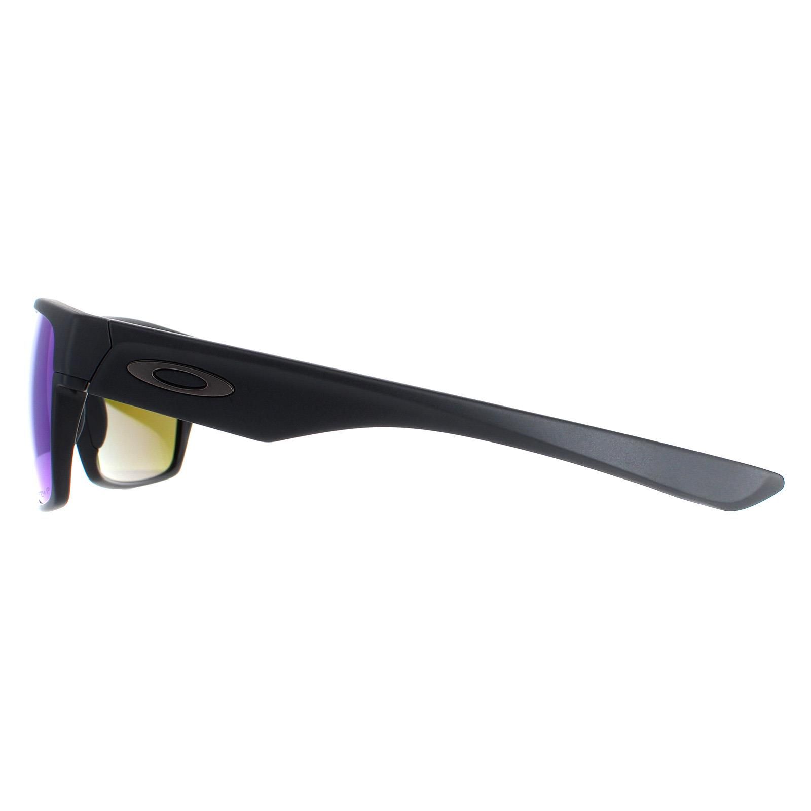 Oakley Rectangle Mens Matte Black Prizm Sapphire Polarized  TwoFace  Sunglasses literally a two-tone frame with an aluminium lower frame and O Matter upper frame. Classic styling and the usual quality lenses from Oakley combine to give a winning pair of ultra modern sunglasses.
