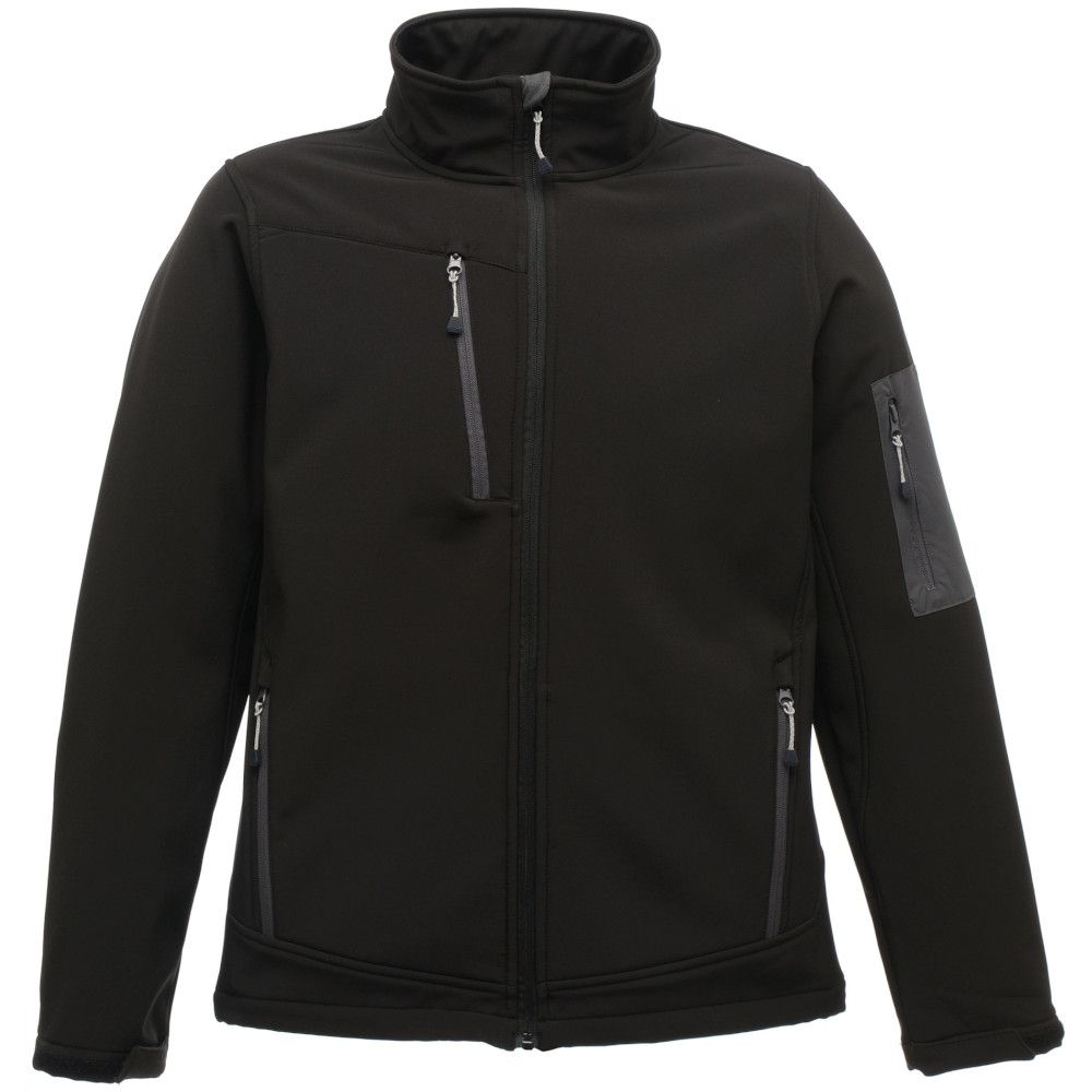 96% Polyester, 4% Elastane. 2 zipped lower and 1 chest pocket. 1 zipped sleeve pocket. Adjustable cuffs. Adjustable shockcord hem. Inner zip guard. Fabric: Warm backed woven Softshell XPT waterproof and breathable 3 layer membrane fabric. Wind resistant membrane fabric. Atl durable water repellent finish. Regatta Standout Mens sizing (chest approx.): XS (36in/92cm), S (38in/97cm), M (40in/102cm), L (42in/107cm), XL (44in/112cm), XXL (47in/119cm), XXXL (50in/127cm), XXXXL (53in/134.5cm).