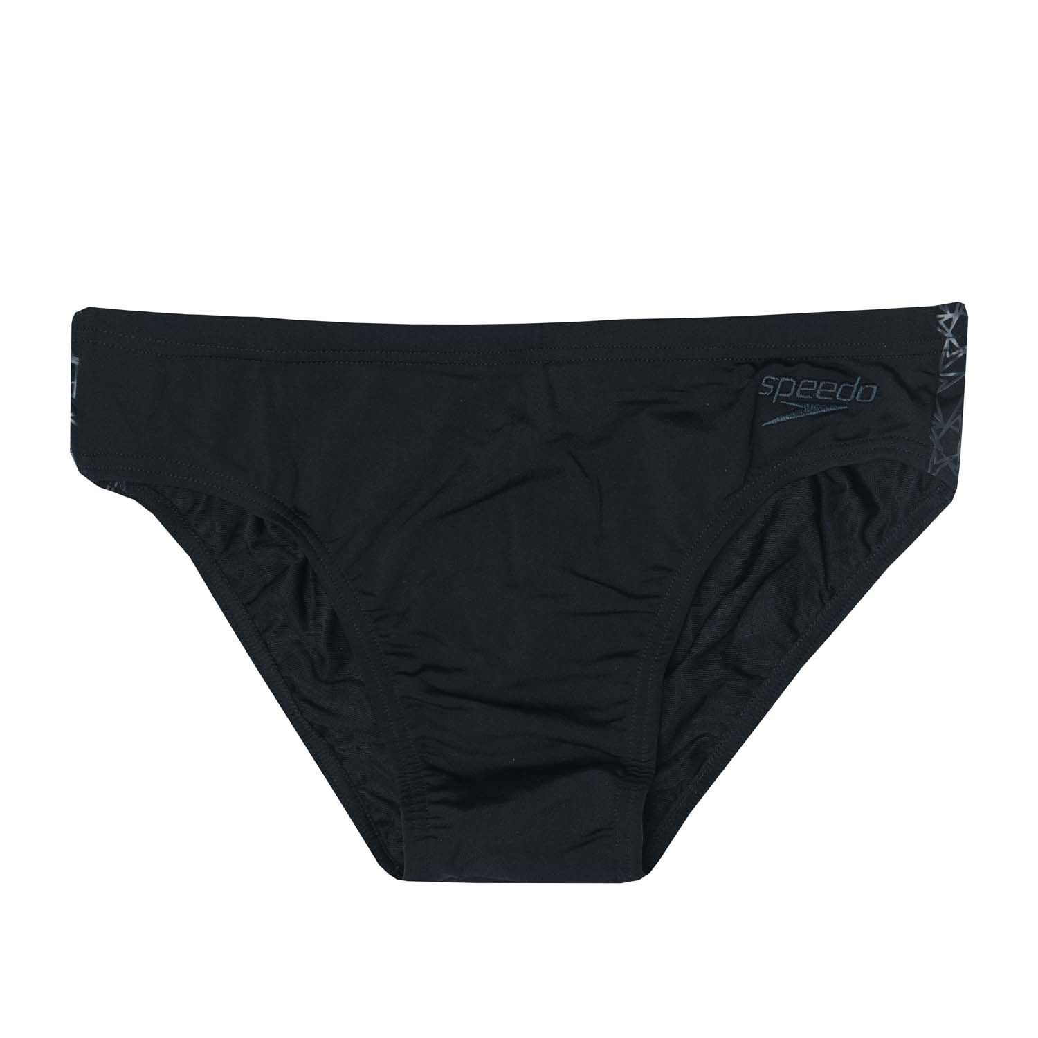 Mens Speedo Boomstar Splice 7cm Swim Brief in black grey.- Drawstring waist.- Quick dry - Dries faster after your swim workout.- 100% chlorine resistant  Endurance+ fabric.- New Boomstar print in tones.- Iconic Speedo branding.- Body: 53% Polyester  47% PBT Polyester. Lining: 100% Polyester.  Machine washable.- Ref: 8124209023