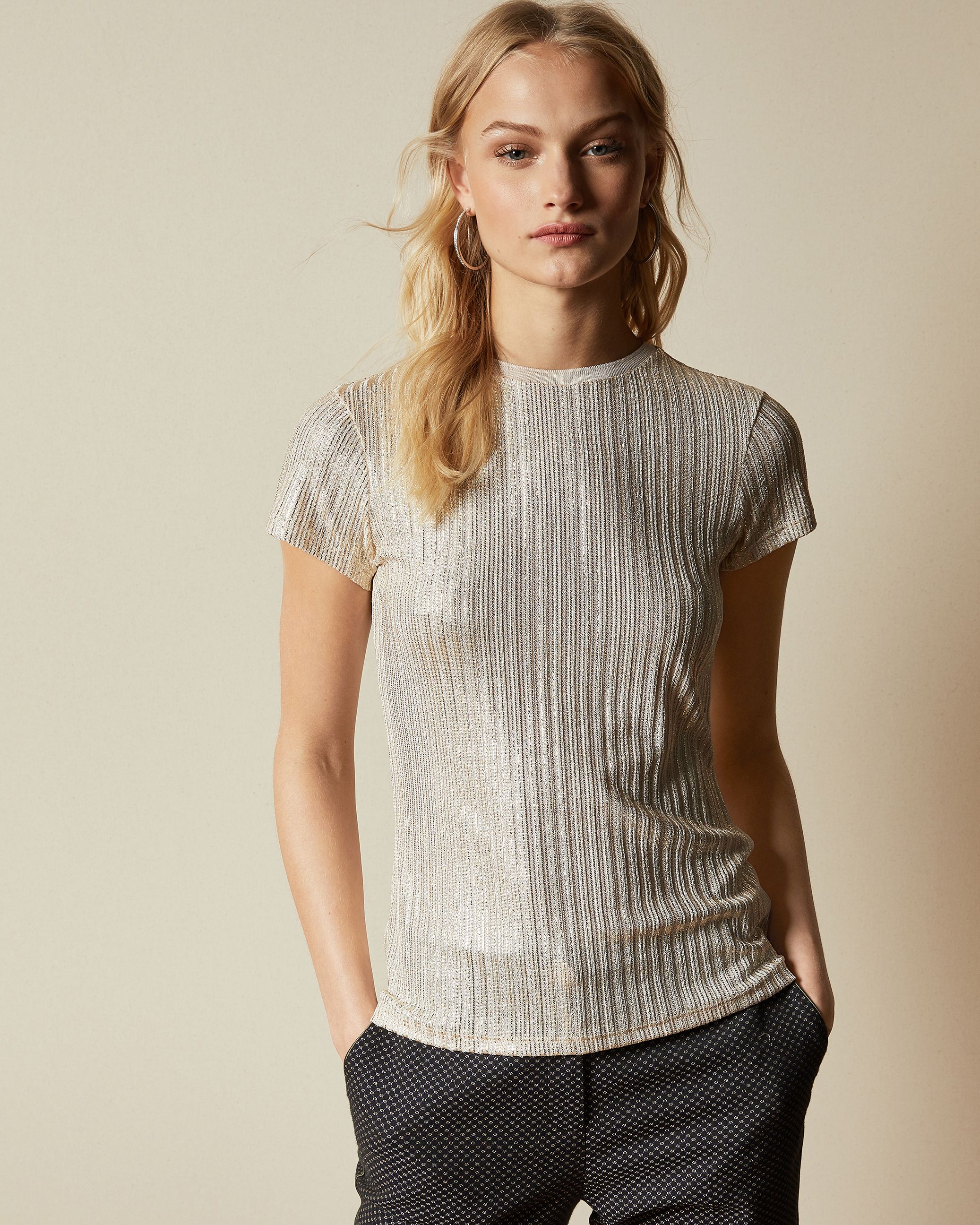 ted baker catrino metallic fitted tee