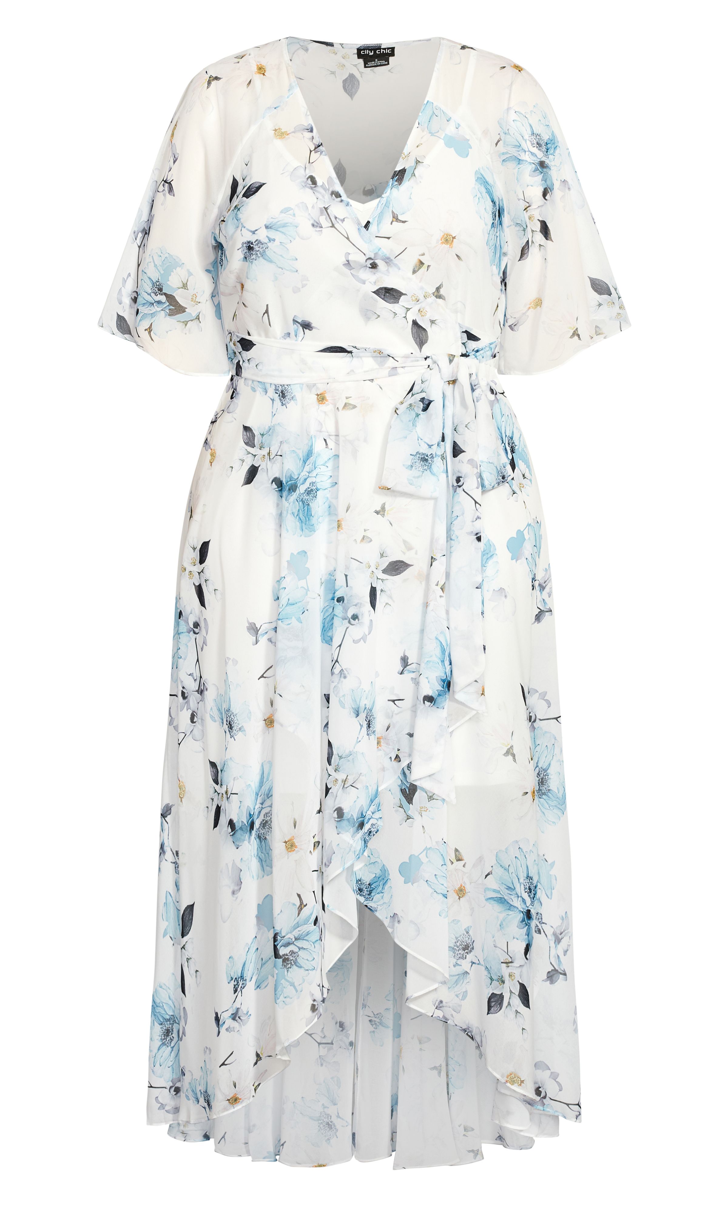 Get all wrapped up in the flirty, dreamy temptations of the Shy Orchid Maxi Dress. This wrap-style maxi includes a V-neckline, short sleeves and an all-over floral print for a truly indulgent style. Including a white cami, this stunning dress is perfect for garden parties, cocktail parties and brunches out. Key Features Include: - V-neckline - Wrap-style silhouette - Short flutter sleeves - Adjustable, self-tie to waist - Hi-lo hemline - Included cami with adjustable shoulder straps Pair this maxi dress with a pair of white strappy heels for a glamorous and elegant look.