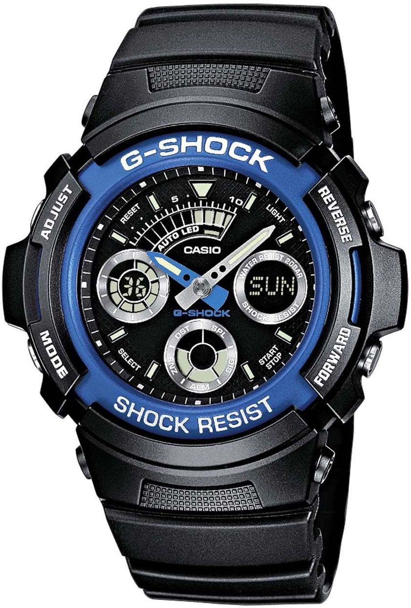 This Casio G-shock Analogue-Digital Watch for Men is the perfect timepiece to wear or to gift. It's Black 46 mm Round case combined with the comfortable Black Plastic will ensure you enjoy this stunning timepiece without any compromise. Operated by a high quality Quartz movement and water resistant to 20 bars, your watch will keep ticking. This sporty and trendy watch is a perfect gift for New Year, birthday,valentine's day and so on - The watch has a calendar function: Day-Date, Worldtime, Stop Watch, Countdown, Alarm, Light High quality 21 cm length and 21 mm width Black Plastic strap with a Fold over with Buckle Case diameter: 46 mm, case thickness: 15 mm, case colour: Black and dial colour: Blue