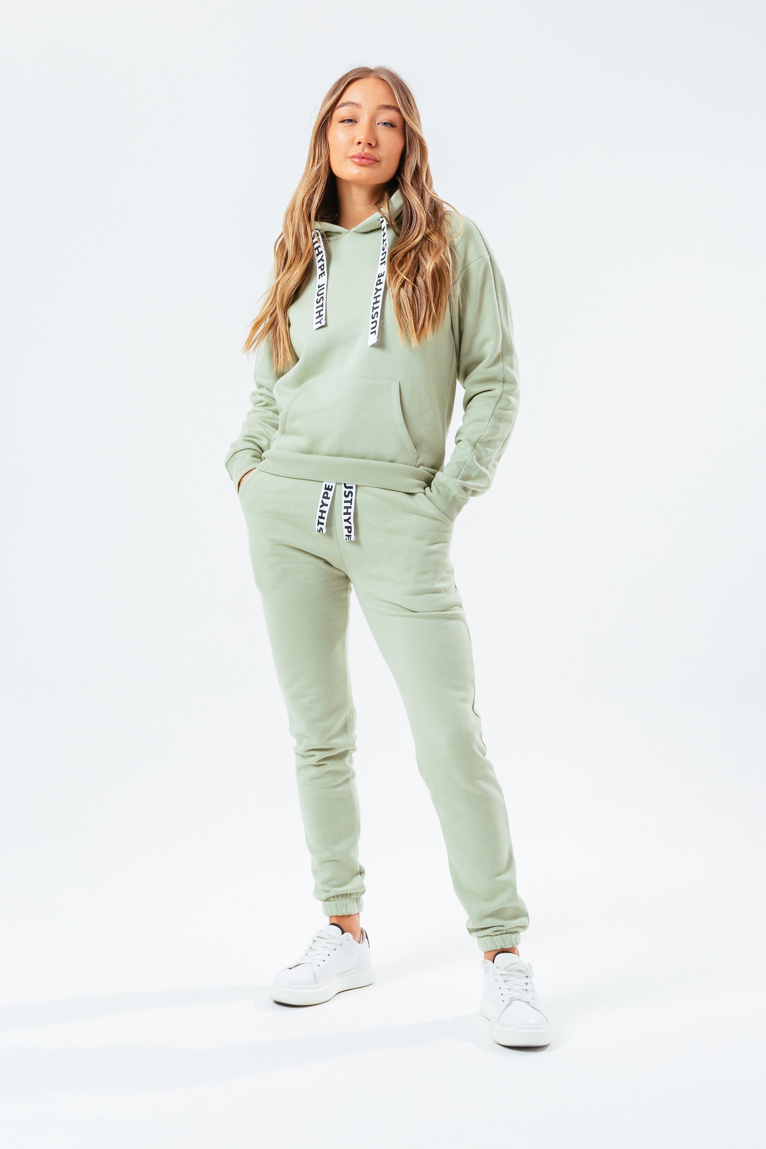 Introducing the HYPE. Olive Oversized Women's Pullover Hoodie, designed in a pastel mint colour palette. In our oversized women's hoodie shape, in a 80% cotton and 20% polyester fabric for the ultimate comfort. With a fixed hood, fitted hem and cuffs, kangaroo pocket and embossed monochrome drawstring pullers. Wear with the matching joggers for your next loungewear look. Machine washable.