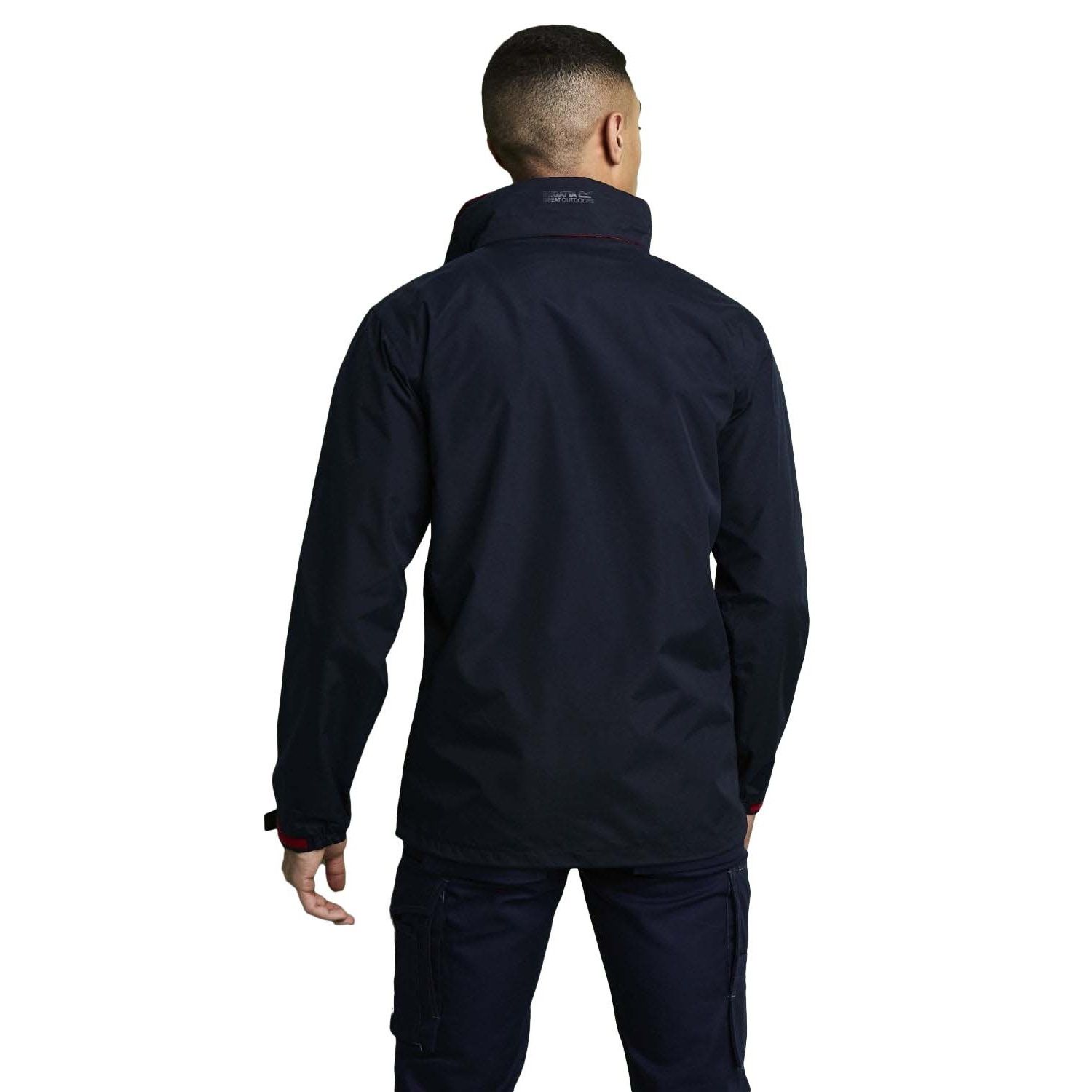 100% hydrafort polyester. Polyester mesh lined. Windproof fabric. Taped seams. Concealed hood with adjuster. 2 lower zipped pockets. 1 internal pocket with earphone cord access. Adjustable cuffs. Adjustable shockcord hem. Internal zipped embroidery access. Regatta Mens sizing (chest approx): XS (35-36in/89-91.5cm), S (37-38in/94-96.5cm), M (39-40in/99-101.5cm), L (41-42in/104-106.5cm), XL (43-44in/109-112cm), XXL (46-48in/117-122cm), XXXL (49-51in/124.5-129.5cm), XXXXL (52-54in/132-137cm), XXXXXL (55-57in/140-145cm).