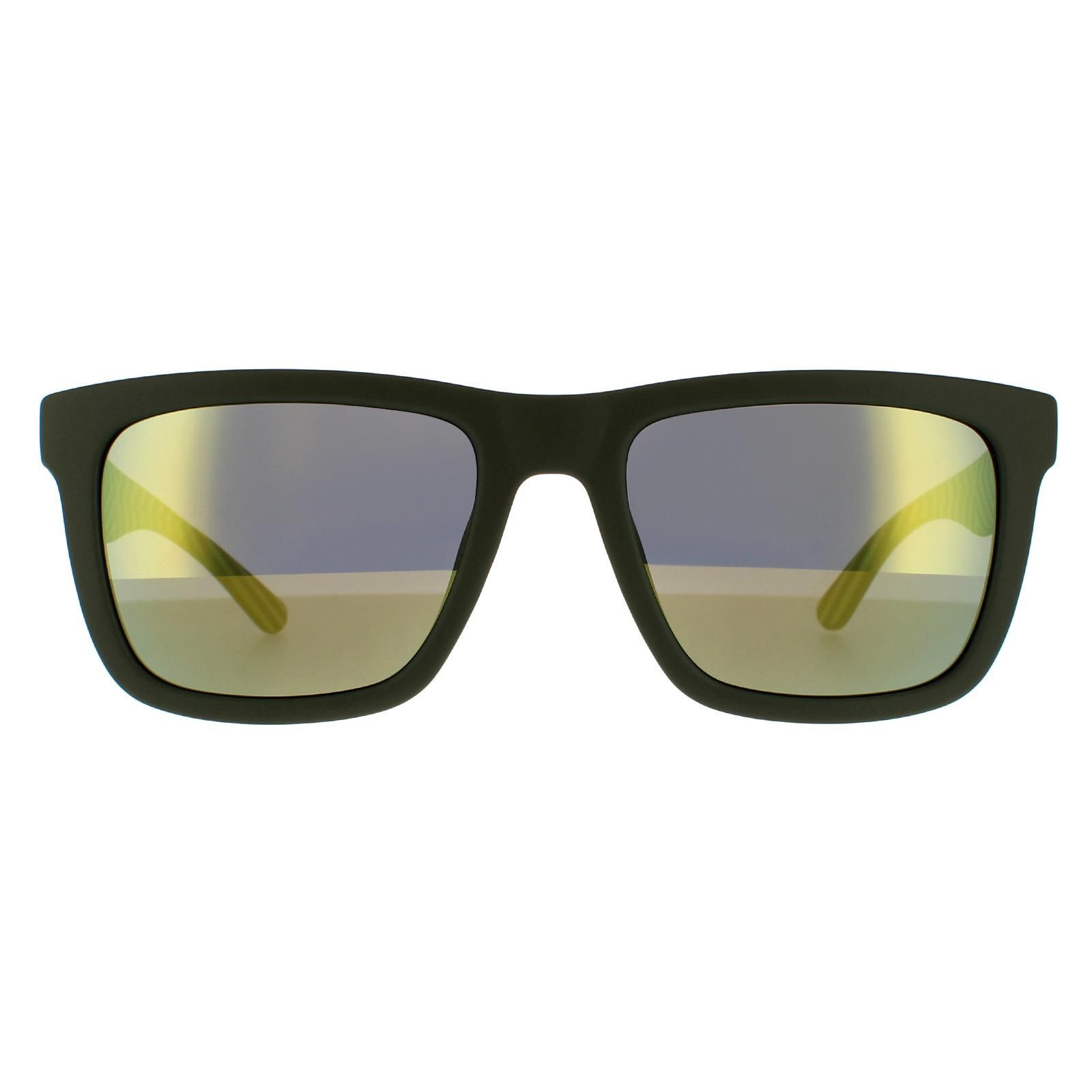 Lacoste Sunglasses L750S 318 Matte Green Green Mirror are a simple style with a classic rectangular look with the instantly recognisable alligator logo on the temple. AN interesting black and white inside pattern completes the look.