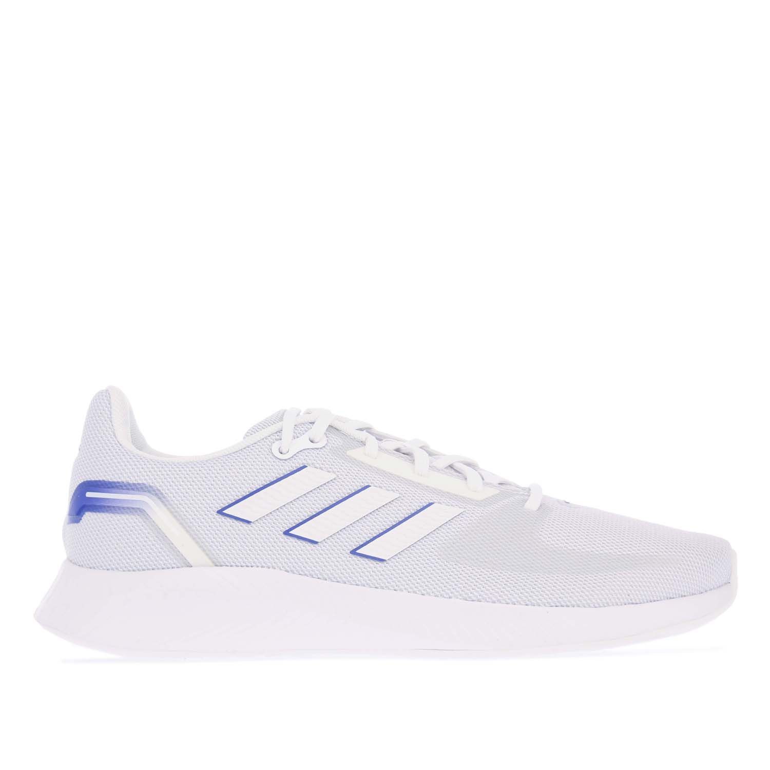 Mens adidas Runfalcon 2.0 Running Shoes in white purple.- Mesh upper.- Lace closure.- Regular fit.- adidas logo on the tongue and heel.- Padded ankle collar. - Lightweight feel.- Cushioning midsole.- Multilayer rubber outsole.- Textile and Synthetic upper  Textile lining  Synthetic sole. - Ref.: FY9626