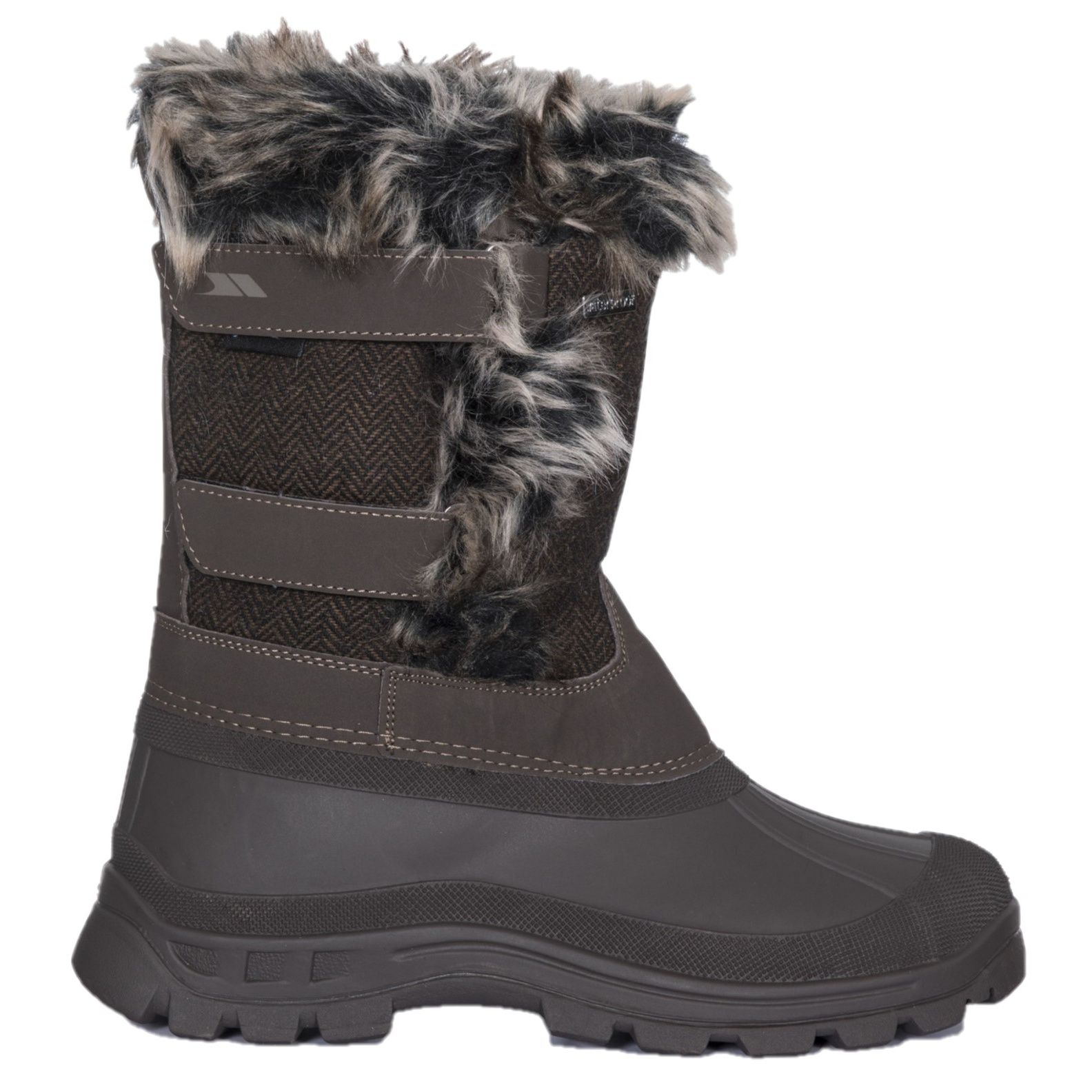 Womens snowboot. Insulated and warm fleece lined. Water resistant textile upper. Waterproof rubber shell outsole. Adjustable touch fastening. Synthetic fur trim. Upper: PU/Textile/Synthetic Fur, Lining: Fleece, Outsole: Rubber.