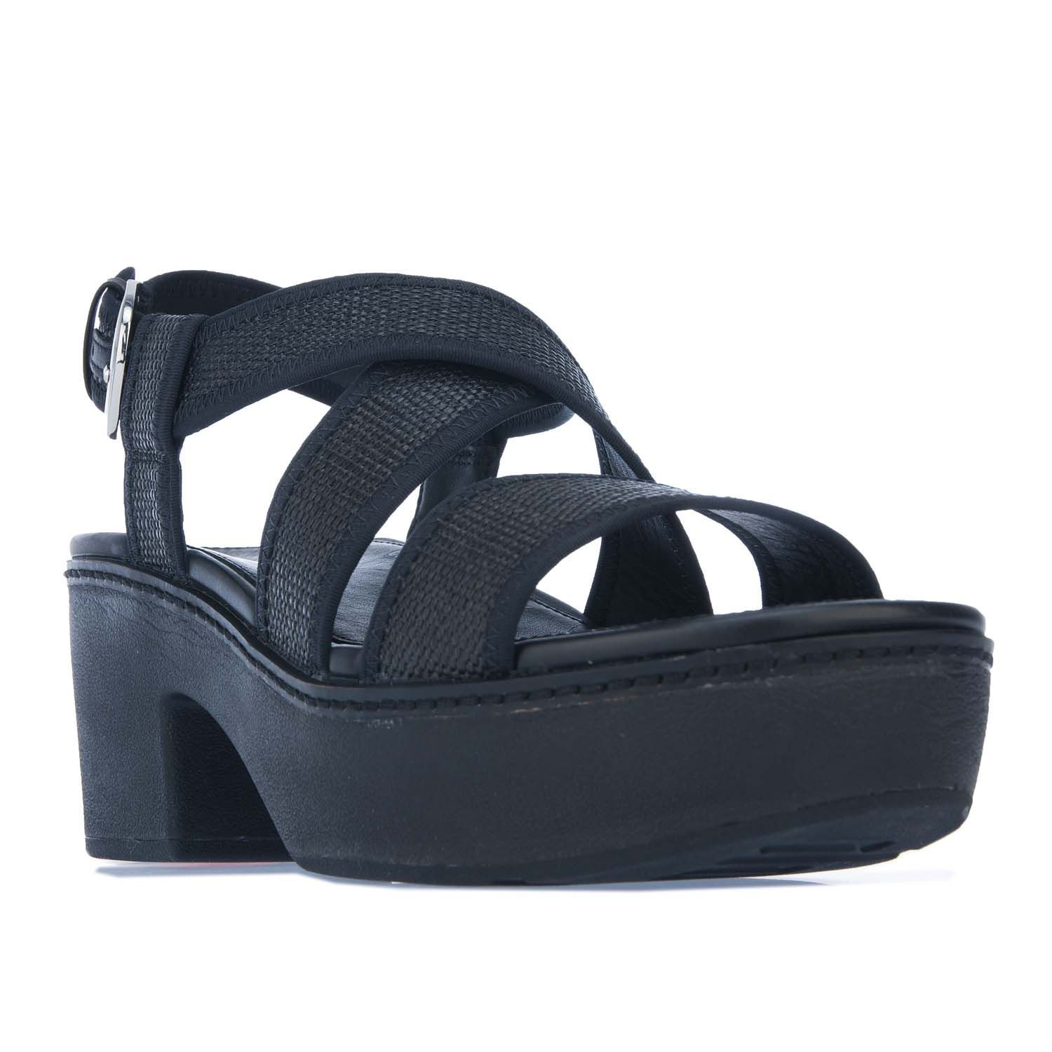 Women's Fitflop Pilar Straw Raffia Platform Sandals in Black