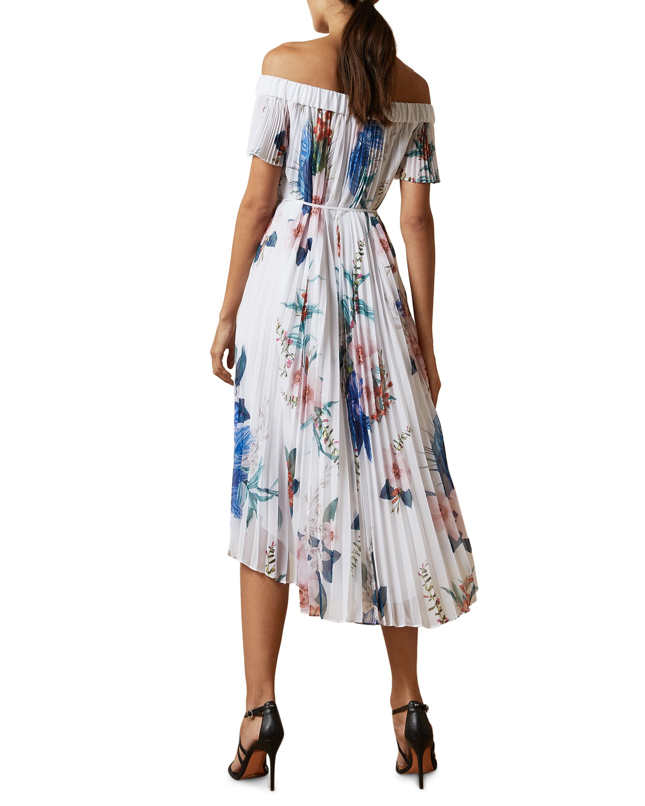 Ted Baker Luner Jamboree Pleated Off The Shoulder Dress, White