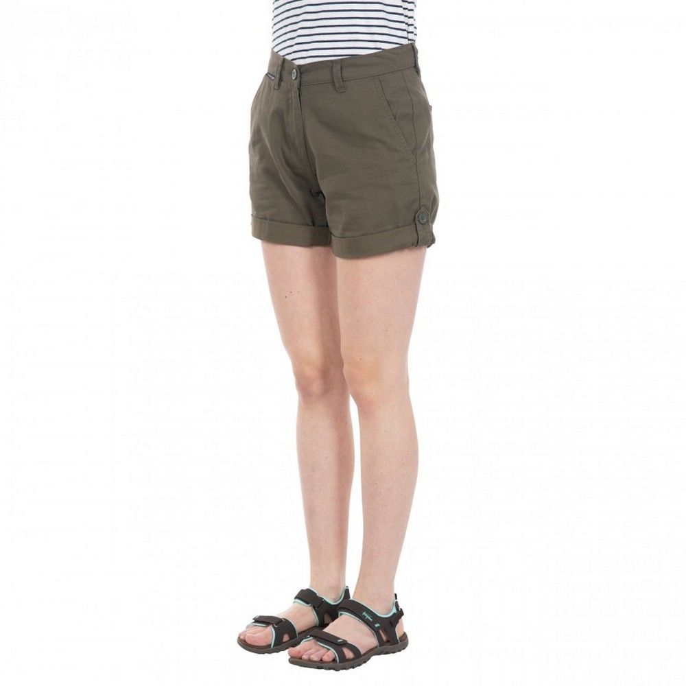 Flat waist with belt loops. Side entry pockets. 2 rear pockets. Turn-ups at hem. Breathable. 100% Cotton. Trespass Womens Waist Sizing (approx): XS/8 - 25in/66cm, S/10 - 28in/71cm, M/12 - 30in/76cm, L/14 - 32in/81cm, XL/16 - 34in/86cm, XXL/18 - 36in/91.5cm.