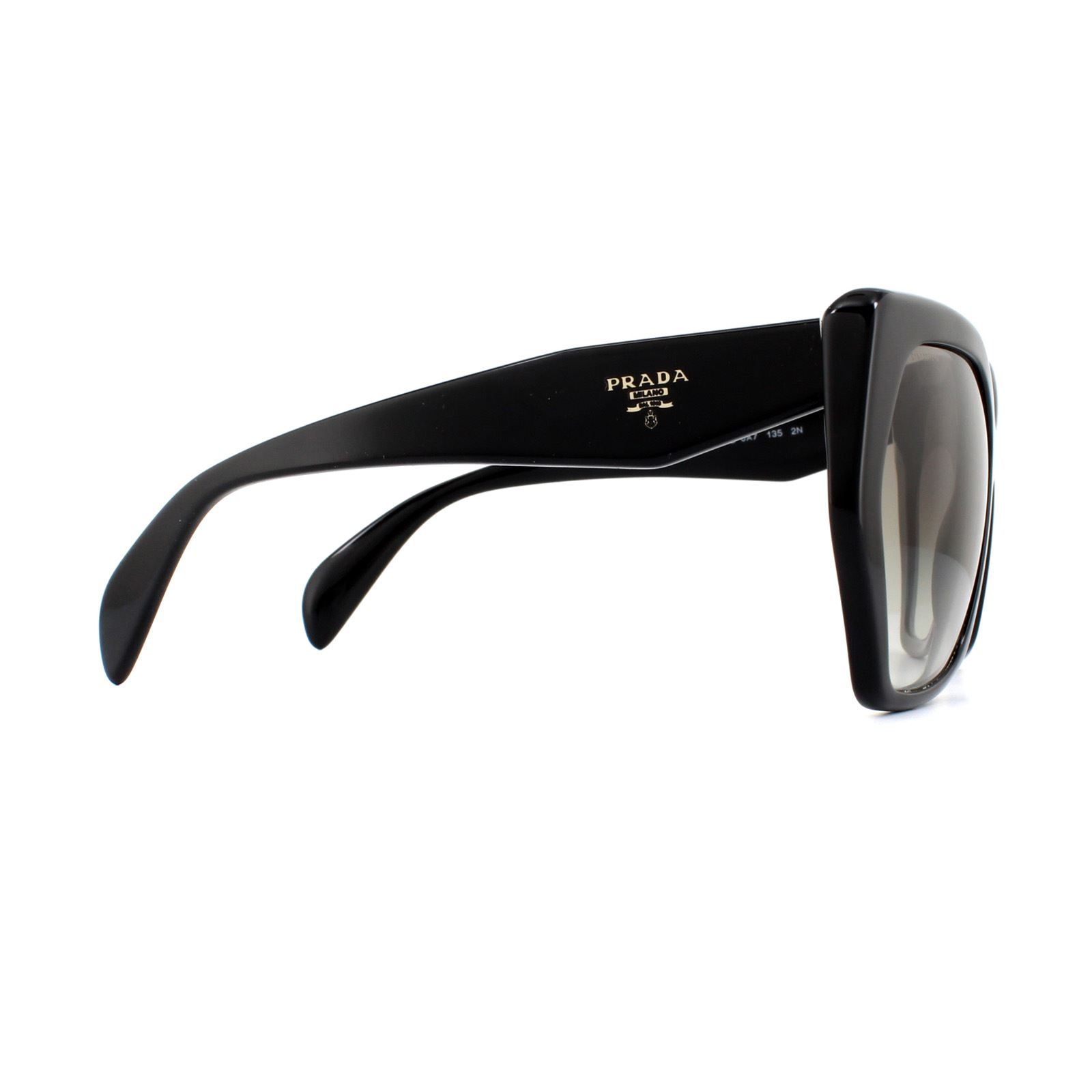 Prada Sunglasses PR 16RS 1AB0A7 Black Grey Gradient are from the Prada Triangle collection here updated with a larger oversized style frame with bold angles and that triangle shape on the temples emblazoned with the Prada Milano logo.