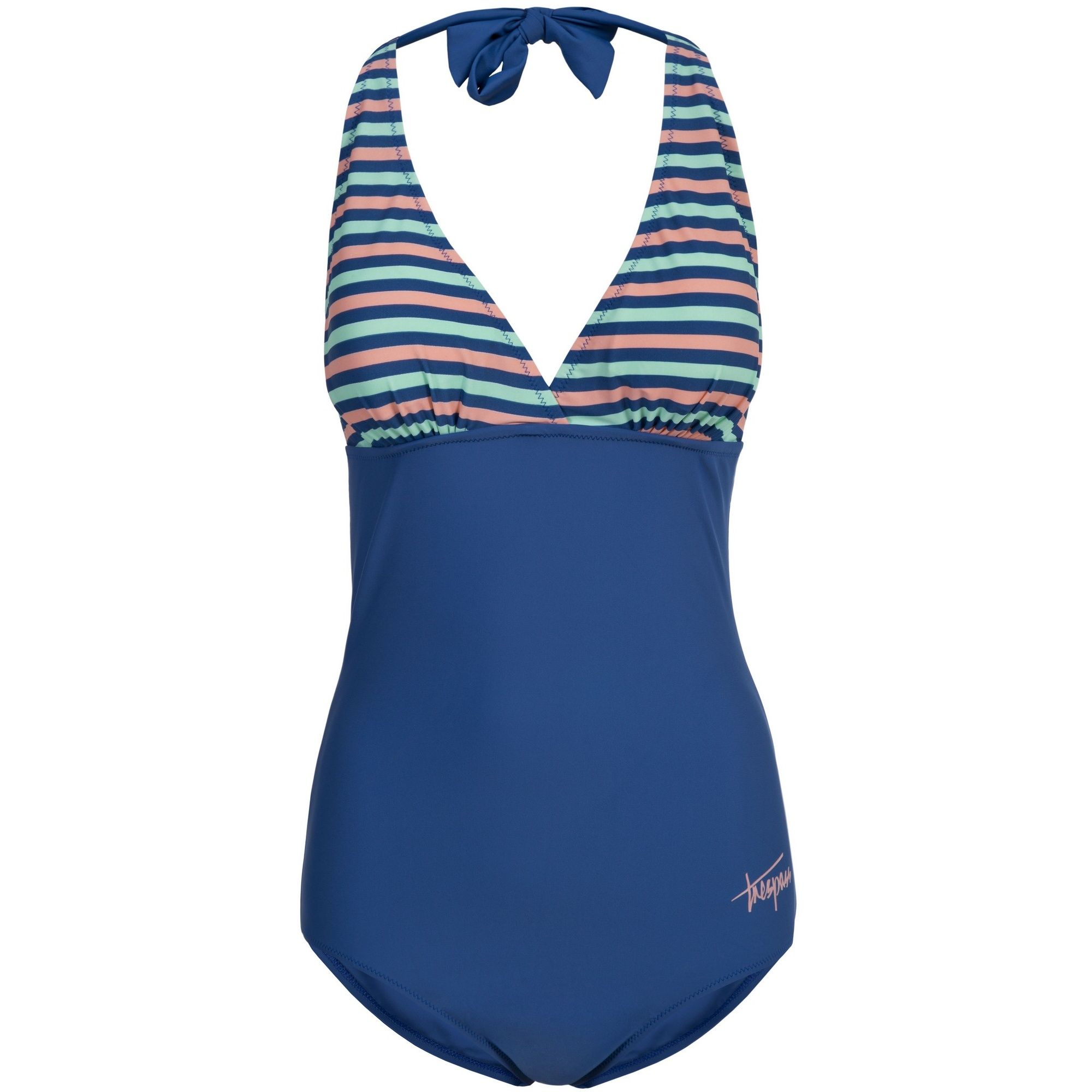 Swimsuit. Halter Neck. Removable Bust Pads. Lined Gusset. 80% Polyamide/20% Elastane. Trespass Womens Chest Sizing (approx): XS/8 - 32in/81cm, S/10 - 34in/86cm, M/12 - 36in/91.4cm, L/14 - 38in/96.5cm, XL/16 - 40in/101.5cm, XXL/18 - 42in/106.5cm.