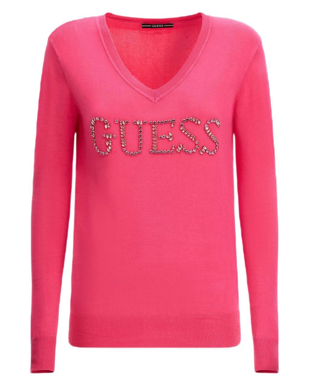 Brand: Guess
Gender: Women
Type: Knitwear
Season: Spring/Summer

PRODUCT DETAIL
• Color: pink
• Pattern: print
• Fastening: slip on
• Sleeves: long
• Neckline: round neck

COMPOSITION AND MATERIAL
• Composition: -2% elastane -6% polyamide -82% viscose 
•  Washing: machine wash at 30°