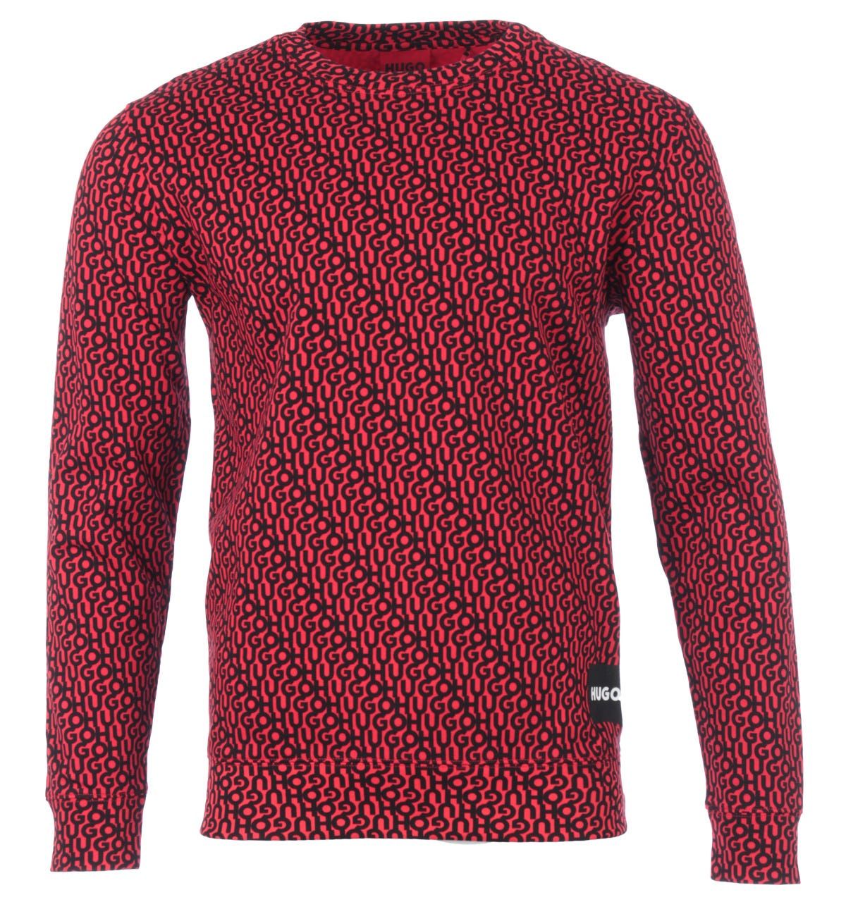 Upgrade your wardrobe essentials with the Donnery Sweatshirt from the HUGO Clean up your Act collection. Crafted from pure sustainably sourced cotton. Featuring a classic crew neck design with ribbed trims. Finished with the iconic red HUGO logo in an allover print.\nRegular Fit, Pure Sustainable Sourced Cotton, Classic Crew Neck, Ribbed Trims, All Over HUGO Print, HUGO Branding. Style & Fit:Regular Fit, Fits True to Size. Composition & Care:100% Cotton, Machine Wash.