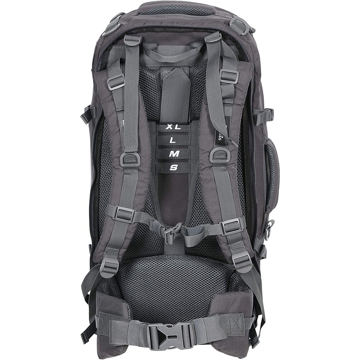 100% 600D Polyester ripstop. 65 litre rucksack. Detachable 10 litre backpack. Supportive back system. Load adjusting shoulder straps. Sturdy top carry handle.