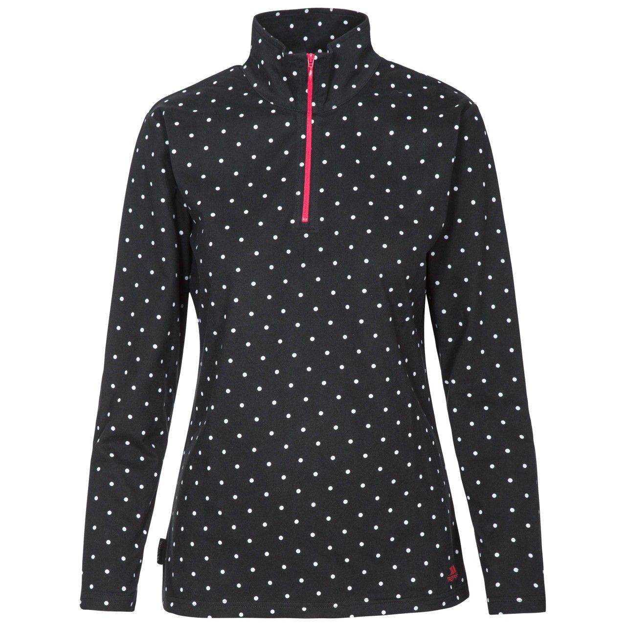 Zip Neck. Long Sleeve. All Over Print. Contrast Zip & Embroidery. Material: 60% Cotton 40% Polyester. Trespass Womens Chest Sizing (approx): XS/8 - 32in/81cm, S/10 - 34in/86cm, M/12 - 36in/91.4cm, L/14 - 38in/96.5cm, XL/16 - 40in/101.5cm, XXL/18 - 42in/106.5cm.
