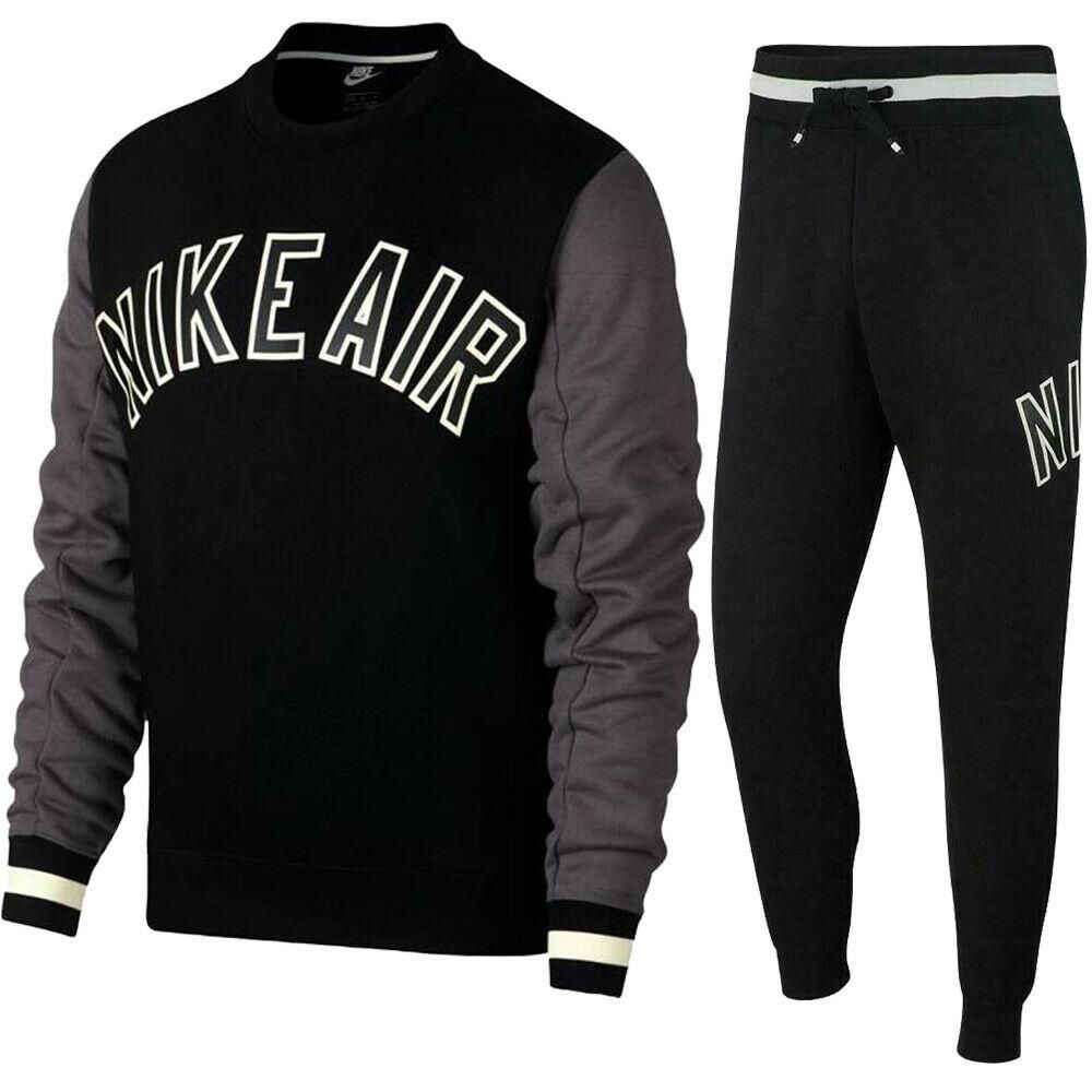 Nike Air Fleece Full Tracksuit Set Included Crewneck Sweatshirt and Joggers.
Nike Crewneck Sweatshirt.
Ribbed Neckline and Cuffs.
Detailed blue tipping on Sleeve Cuff End.
Big Rubber Print Nike logo on Chest.
Soft Feel Fabric.

Nike Air Jogger.
Elasticated Waist band.
Drawstring to Front.
Ribbed Bottom leg cuffs for comfort fit.