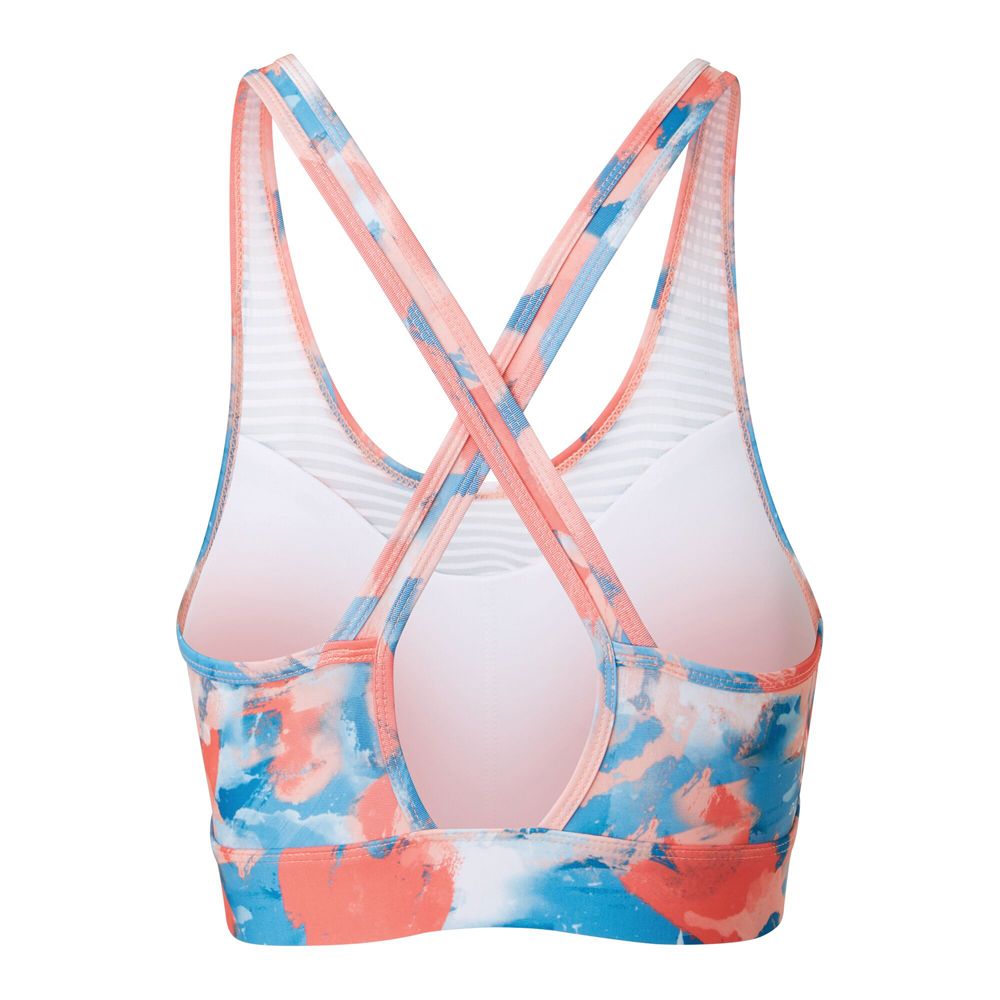 Low impact sports bra. Q-Wic lightweight polyester/ elastane fabric. Good wicking performance. Quick drying. Removable pads. Crossover double strap back design.