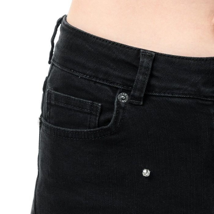 Womens Ted Baker Bretie Diamanté Skinny Jeans in black.<BR><BR>- Classic 5 pocket styling.<BR>- Zip fly and button fastening.<BR>- Ripped detail and diamanté embellishment to front.<BR>- Mid rise = 9.5in.<BR>- Skinny fit.<BR>- Inside leg length measures 29.5“ approximately.<BR>- 98% Cotton  2% Elastane.  Machine washable.<BR>- Ref: 154430<BR><BR>Measurements are intended for guidance only.