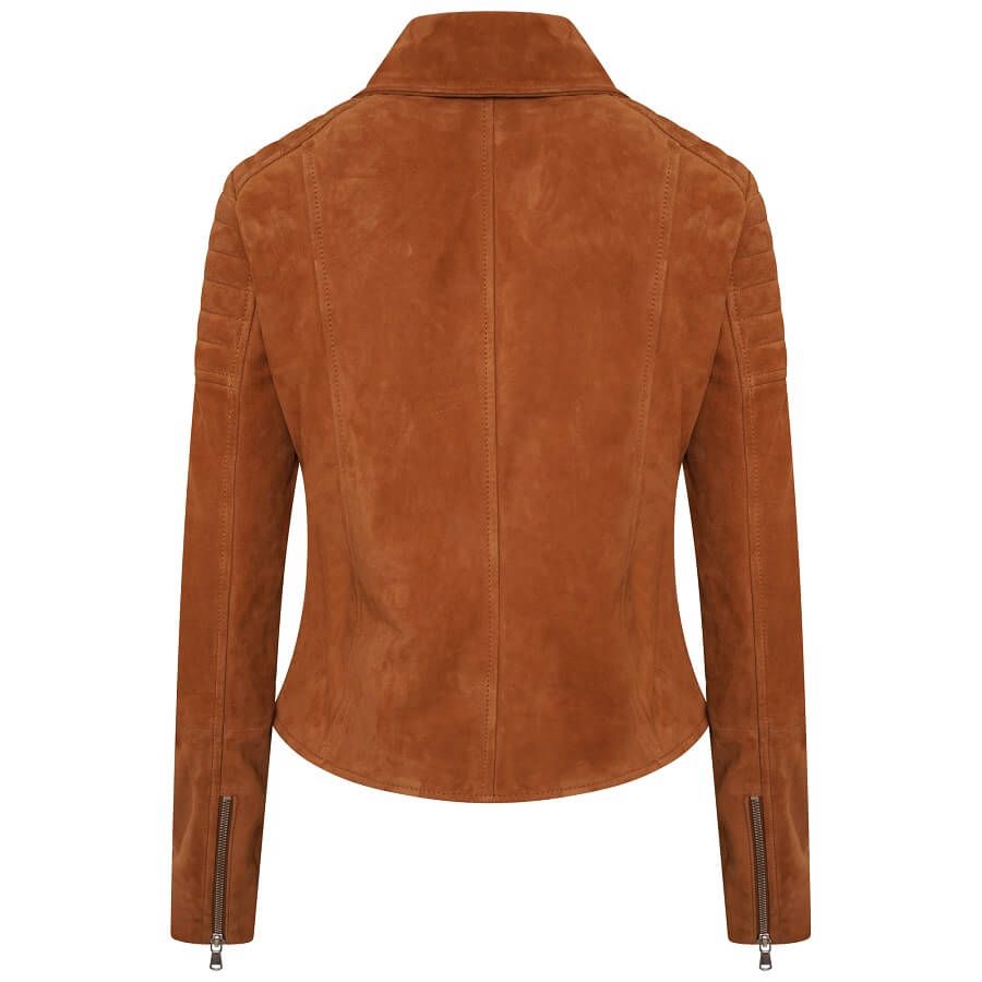 Every one needs a classic biker jacket in their wardrobe. This classic tan biker jacket from Barneys Originals is made from 100% real suede and features unique ribbed detailing on the shoulder and waist. This stunning colour is perfect for wearing all year round and is easy to style with just about any outfit! Worn open or fully zipped, the asymmetric zipline adds a touch of edge.