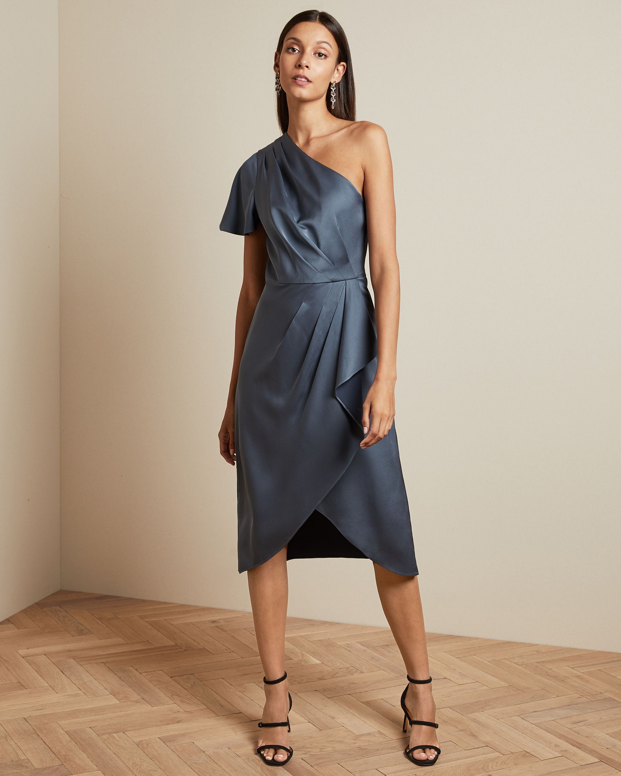 ted baker navy one shoulder dress