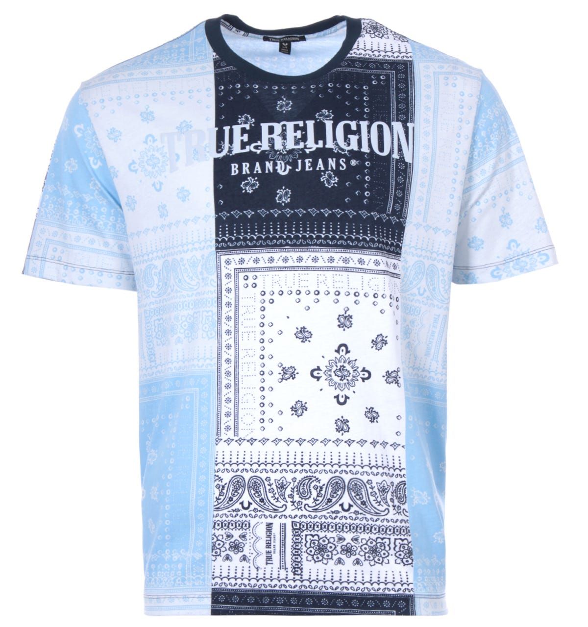Mix things up with the Bandana T-Shirt from True Religion. Boasting their bold designs and crafted from pure cotton jersey in a relaxed fit offering optimum comfort without foregoing style. Featuring a ribbed crew neck, short sleeves and an allover paisley bandana inspired print. Finished with True Religion branding across the chest.Relaxed Fit, Pure Cotton Jersey, Ribbed Crew Neck, Short Sleeves, All Over Print, True Religion Branding. Fit & Style:Relaxed Fit, Fits True to Size. Composition & Care:100% Cotton, Machine Wash.