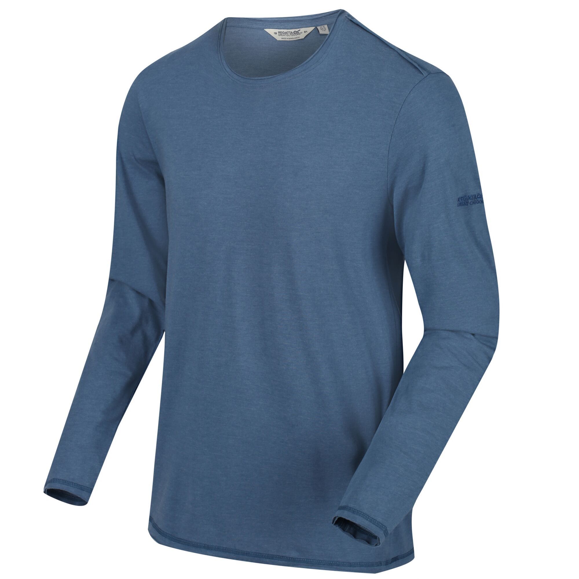 60% Cotton, 40% Polyester. Sustainably sourced, long-sleeved crew neck top made from lightweight organic cotton-blend material. Naturally breathable and light-to-wear.