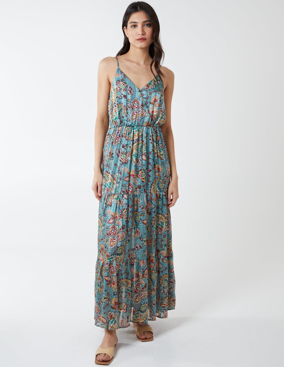 INES - Wrap Front Tiered Maxi Dress