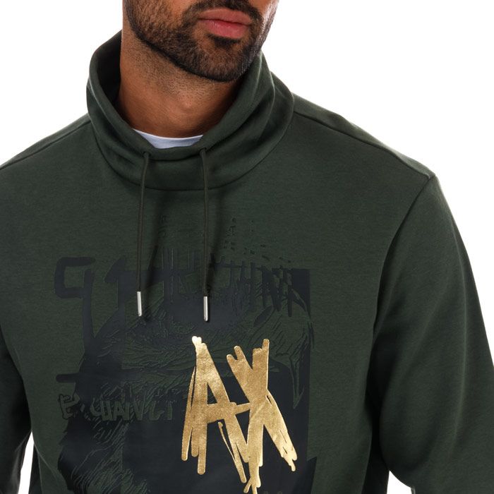 Mens Armani Exchange Graphic Logo Hoody in green.-  High neckline.- Long sleeves.- Ribbed trims.- Graphic print at the chest.- 84% Cotton  16% Polyester.  Machine wash at 30 degrees.- Ref: 3ZZMALJH7Z1829