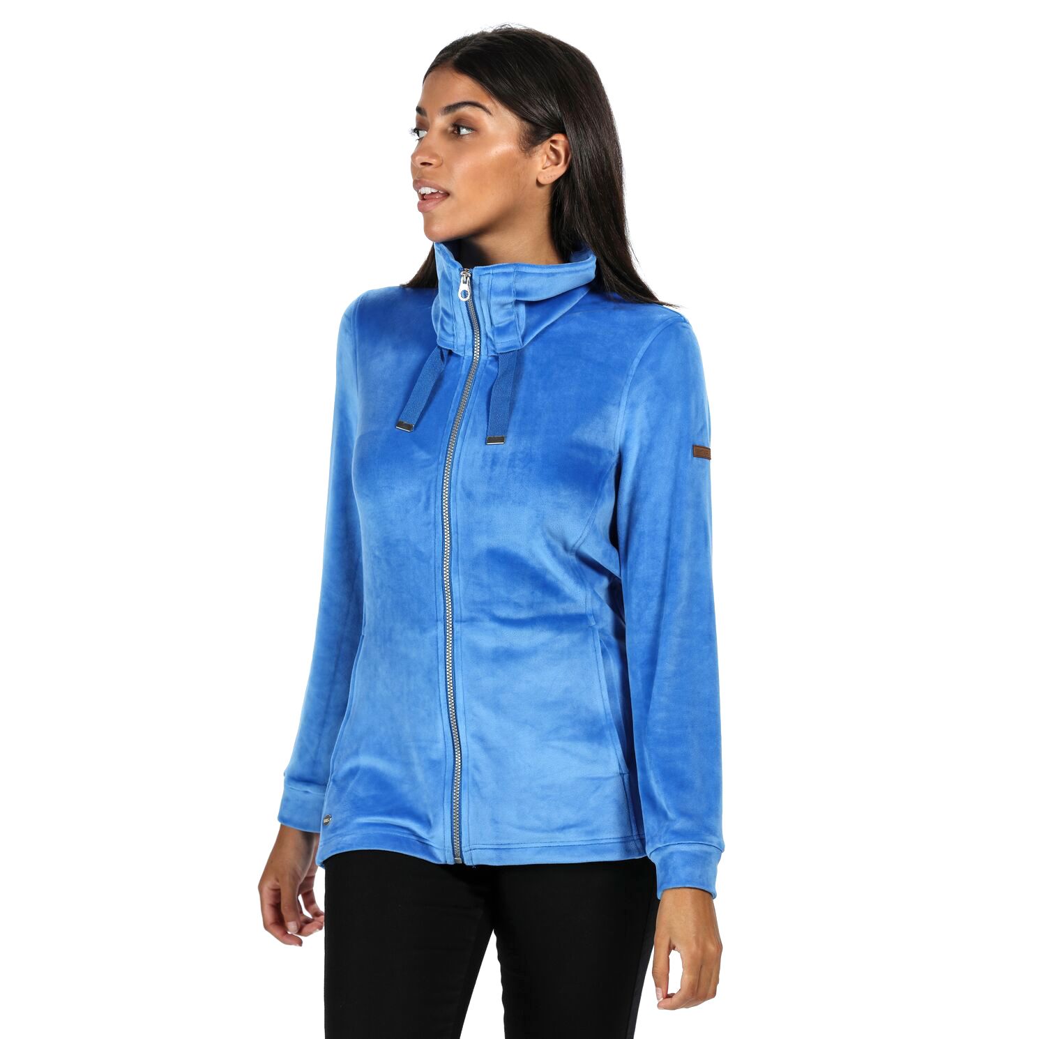 Material; Velour option: 94% polyester, 6% elastane, Non-velour: 63% Cotton, 37% Polyester. Oversized stand collar with adjustable drawcord. 2 lower pockets. Side vents with herringbone tape.