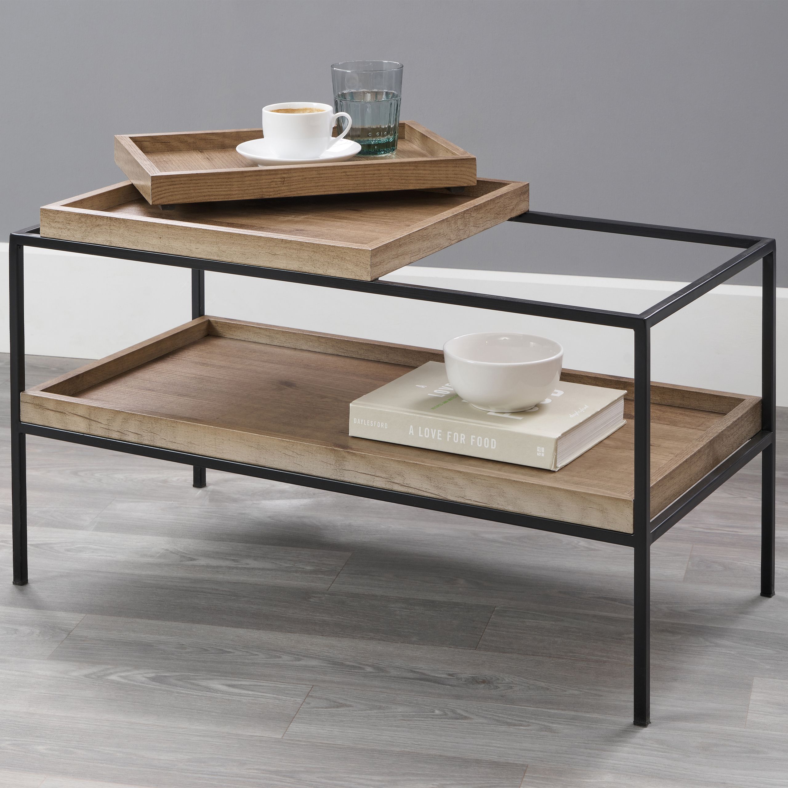 Natural Wood Matt Black Metal Coffee Table