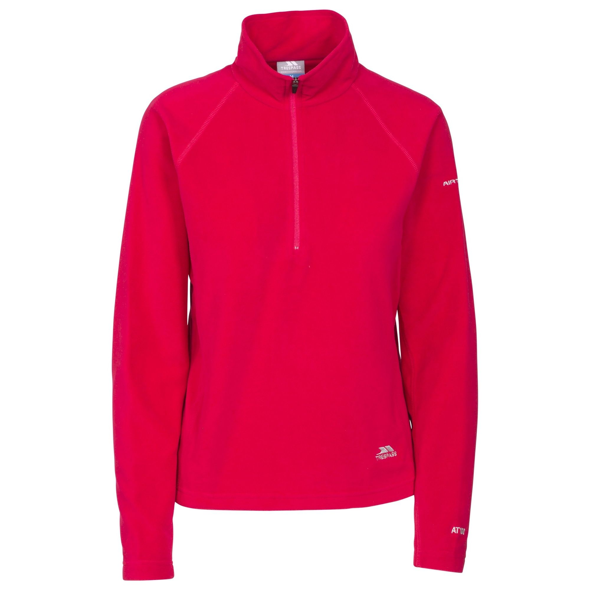 Ladies long sleeve fleece top. 130gsm Airtrap fleece build to trap and hold onto body heat. 1/2 zip neck. 100% Polyester. Trespass Womens Chest Sizing (approx): XS/8 - 32in/81cm, S/10 - 34in/86cm, M/12 - 36in/91.4cm, L/14 - 38in/96.5cm, XL/16 - 40in/101.5cm, XXL/18 - 42in/106.5cm.
