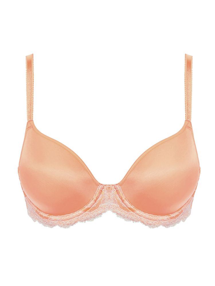 Wacoal Lace Affair T shirt Bra. This beautiful t-shirt bra features gorgeous lace detailing along the under bust band for a romantic, feminine look. The contour stretch cups include a layer of foam that is the same throughout the cups, this offers shape and modesty. The satin adjustable straps add comfort and support and the bra fastens at the back with a plush back hook and eye closure. An essential for your lingerie collection.