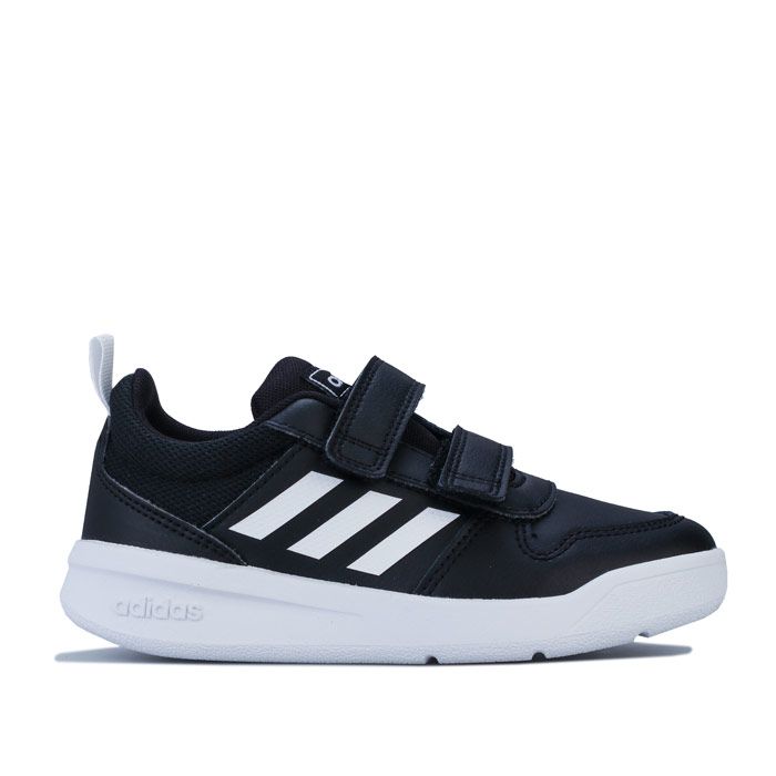 Children Boys adidas Tensaurus Trainers in core black.<BR><BR>- Coated leather and mesh upper.<BR>- Double hook and loop closure and webbing heel pull for easy on-off.<BR>- Padded collar and tongue.<BR>- Printed 3-Stripes to sides.<BR>- Embossed adidas branding at side heel.<BR>- Comfortable textile lining. <BR>- Removable cushioned sockliner.<BR>- Non-marking rubber outsole.<BR>- Leather  synthetic and textile upper  Textile lining  Synthetic sole.<BR>- Ref: EF1092