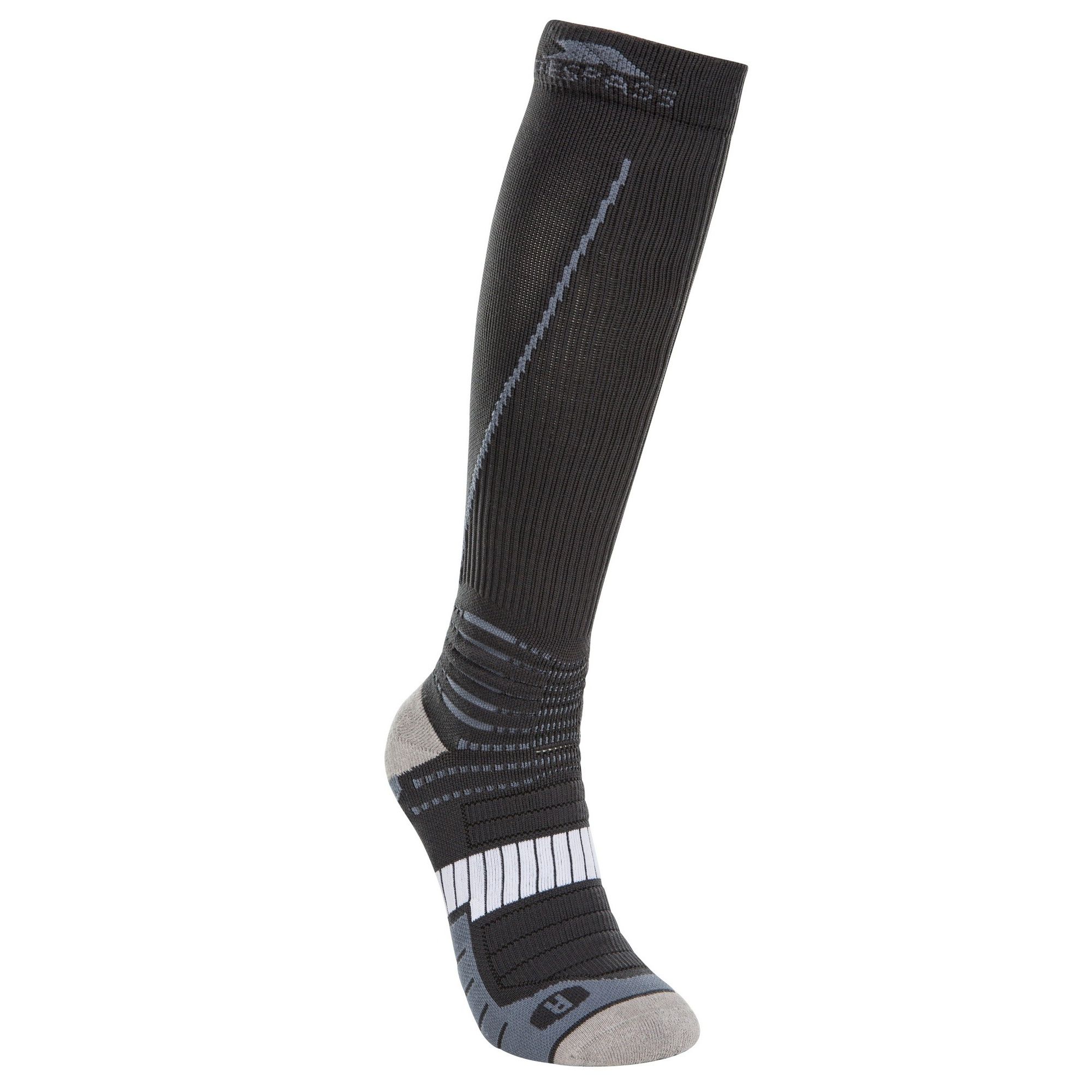 Anatomical fit. Non-binding, comfort band construction. Graduated compression level of 20-25 mmHg. Improved blood flow and circulation. Sculpted terry cushioned sole. 95% Nylon, 5% Spandex.