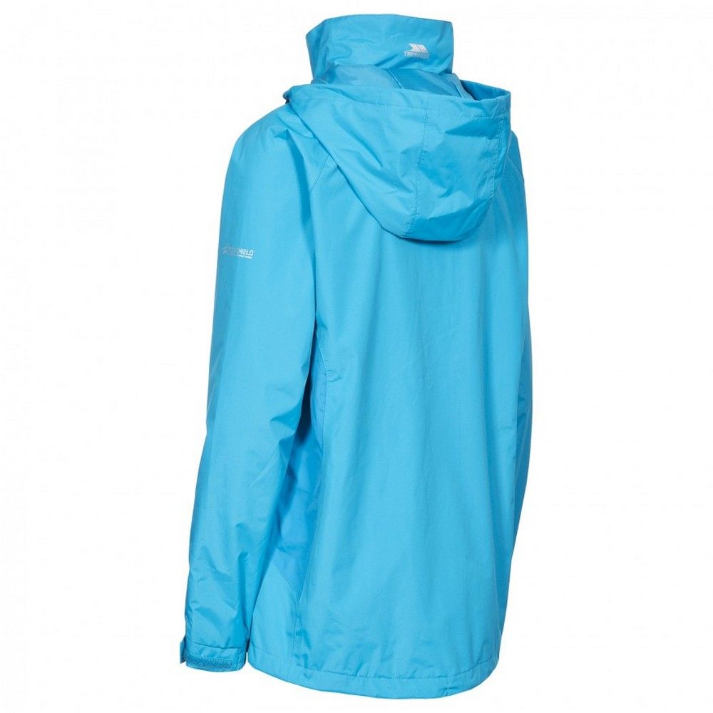 Shell jacket. Mesh lining. Adjustable concealed hood. 2 zip pockets. Adjustable drawcord at hem. Elasticated cuffs with tab adjuster. Waterproof 3000mm, windproof, taped seams. Shell: 100% Polyester Pongee PVC coating, Lining: 100% Polyester mesh. Trespass Womens Chest Sizing (approx): XS/8 - 32in/81cm, S/10 - 34in/86cm, M/12 - 36in/91.4cm, L/14 - 38in/96.5cm, XL/16 - 40in/101.5cm, XXL/18 - 42in/106.5cm.