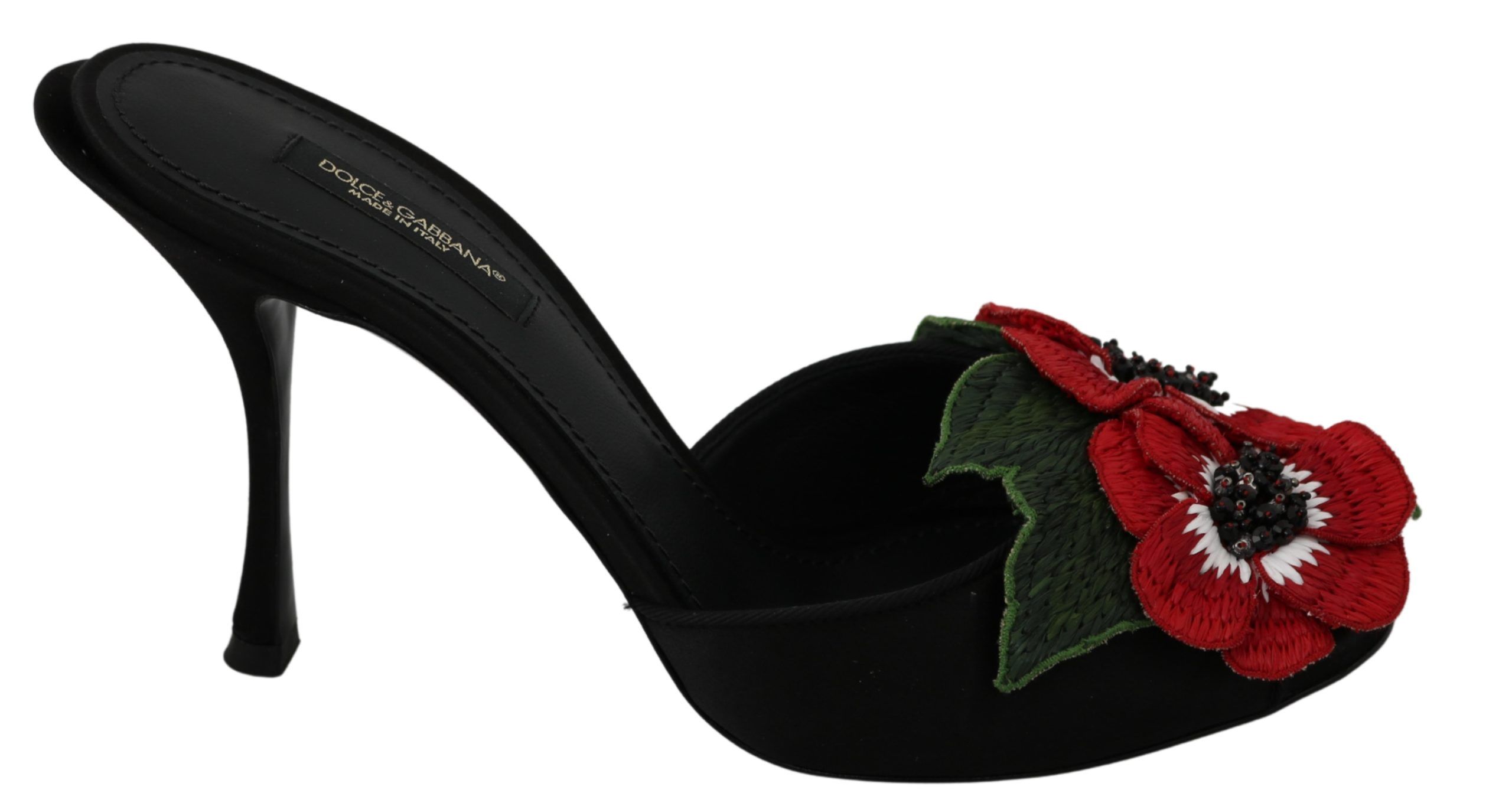 Dolce \u0026 Gabbana Vrouwen Zwart Rood Rozen Hakken Slides Sandalen