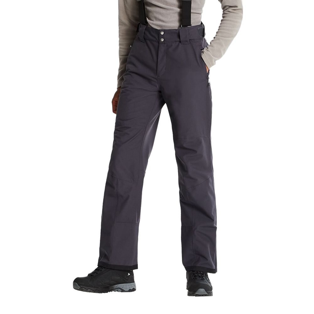 Waterproof and breathable Ared V02 20000 Oxford polyester 4-way stretch fabric. Durable water repellent finish. Taped seams. High loft polyester insulation. Warm touch lining to upper legs. Adjustable detachable braces with front slider system. Elasticated waist adjusters. 2 x side zipped pockets. Warm scrim pocket lining. Articulated knee design. Reinforced self fabric overlay at inner ankle. Reinforced binding at hem. Zip gusset at hem. Tab up hem. Integral snow gaiters.