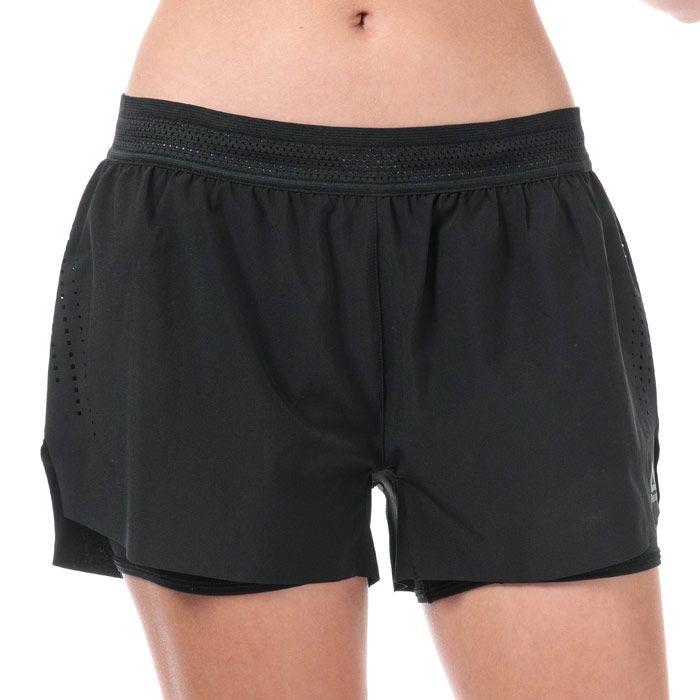 Womens Reebok Epic Shorts in black.<BR><BR>Stretchy  sweat-wicking workout shorts.<BR>- Speedwick technology wicks moisture away from your skin.<BR>- Elasticated mesh waist with inner drawcord.<BR>- Laser-cut perforations to sides.<BR>- Sporty curved hems with side splits.<BR>- Soft  stretchy and lightweight top layer.<BR>- Inner compression shorts.<BR>- Reebok Delta logo printed above left hem.<BR>- Outer shorts: Slim fit.<BR>- Inner shorts: Compression fit.<BR>- Inside leg length measures 3in approximately.<BR>- Main material: 86% Polyester  14% Elastane.  Inner brief: 91% Polyester  9% Elastane.  Anti-bacterial lining: 90% Polyester  10% Elastane.  Machine washable.<BR>- Ref: DP5619<BR><BR>Measurements are intended for guidance only.