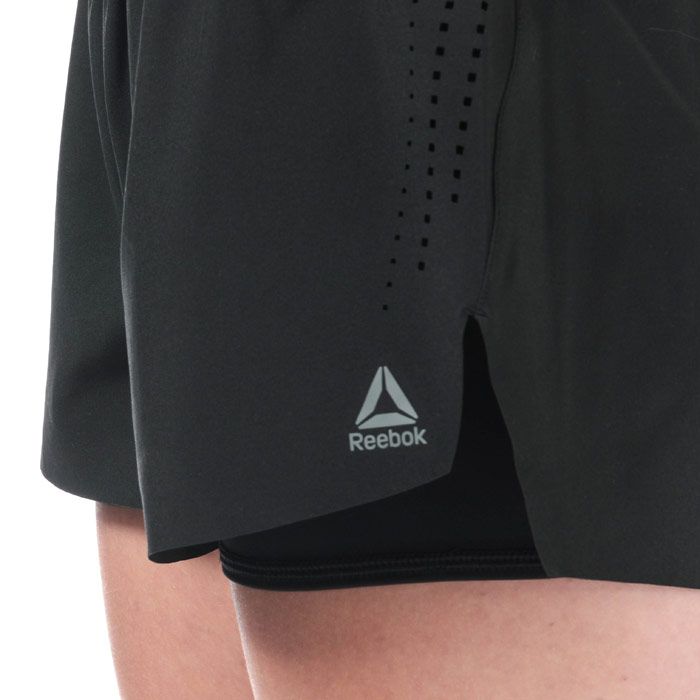 Womens Reebok Epic Shorts in black.<BR><BR>Stretchy  sweat-wicking workout shorts.<BR>- Speedwick technology wicks moisture away from your skin.<BR>- Elasticated mesh waist with inner drawcord.<BR>- Laser-cut perforations to sides.<BR>- Sporty curved hems with side splits.<BR>- Soft  stretchy and lightweight top layer.<BR>- Inner compression shorts.<BR>- Reebok Delta logo printed above left hem.<BR>- Outer shorts: Slim fit.<BR>- Inner shorts: Compression fit.<BR>- Inside leg length measures 3in approximately.<BR>- Main material: 86% Polyester  14% Elastane.  Inner brief: 91% Polyester  9% Elastane.  Anti-bacterial lining: 90% Polyester  10% Elastane.  Machine washable.<BR>- Ref: DP5619<BR><BR>Measurements are intended for guidance only.