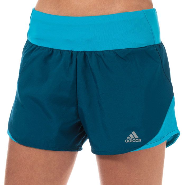 Womens adidas Run It 4 Inch Shorts in legend marine - shock cyan.<BR><BR>Lightweight  sweat-wicking running shorts.<BR>- climalite fabric sweeps sweat away from your skin.<BR>- Wide  flat elasticated waistband with inner drawcord and built in pocket at rear waist.<BR>- Inner briefs.<BR>- Reflective adidas logo at left hem.<BR>- Reflective details.<BR>- Slim fit.<BR>- Inside leg length measures 4in approximately.<BR>- Shell: 56% Recycled polyester  44% Polyester.  Inner brief: 54% Recycled polyester  46% Polyester.  Machine washable.<BR>- Ref: DQ2597<BR><BR>Measurements are intended for guidance only.