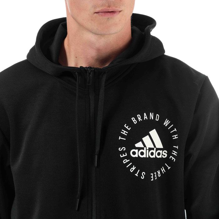 Mens adidas Sport ID Zip Hoody in black.<BR><BR>- Drawcord-adjustable hood.<BR>- Full zip fastening.<BR>- Long sleeves with printed 3-Stripes.<BR>- Zipped front pockets.<BR>- adidas branding printed at left chest.<BR>- Tonal back neck tape.<BR>- Regular fit.<BR>- Main material: 100% Recycled polyester.  Machine washable.<BR>- Ref: DT9915