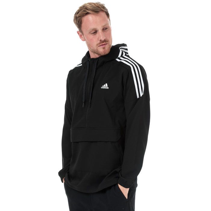 Mens adidas Sport ID Woven Anorak in black - white.<BR><BR>- Drawcord-adjustable hood.<BR>- Half zip fastening.<BR>- Drop shoulder.<BR>- Ventiliating underarm grommets.<BR>- Long sleeves with elasticated cuffs.<BR>- Zipped front pocket with headphones channel.<BR>- Built in media pocket inside left pocket.<BR>- Applied 3-Stripes at hood  shoulders and upper sleeves.<BR>- Bungee drawcord-adjustable hem.<BR>- adidas Badge of Sport logo printed at left chest.<BR>- Relaxed fit.<BR>- Main material: 100% Recycled polyester. Machine washable.<BR>- Ref: DT9922