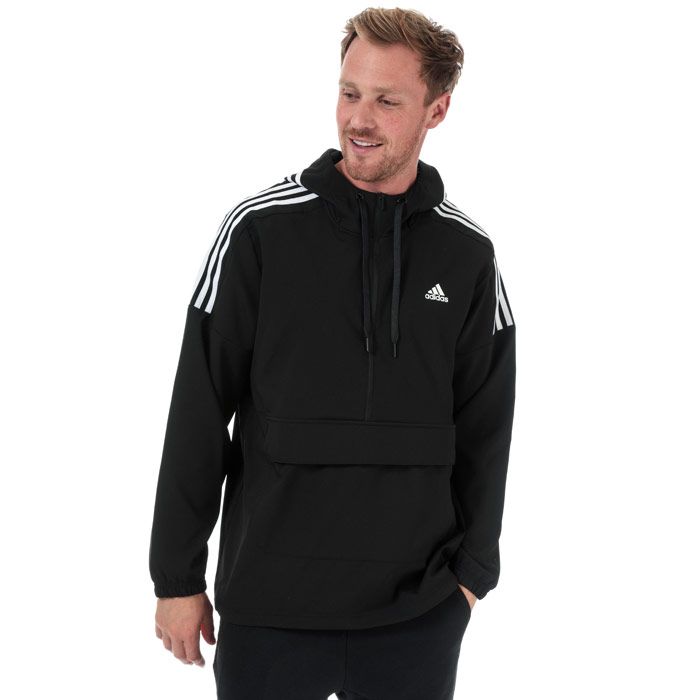 Mens adidas Sport ID Woven Anorak in black - white.<BR><BR>- Drawcord-adjustable hood.<BR>- Half zip fastening.<BR>- Drop shoulder.<BR>- Ventiliating underarm grommets.<BR>- Long sleeves with elasticated cuffs.<BR>- Zipped front pocket with headphones channel.<BR>- Built in media pocket inside left pocket.<BR>- Applied 3-Stripes at hood  shoulders and upper sleeves.<BR>- Bungee drawcord-adjustable hem.<BR>- adidas Badge of Sport logo printed at left chest.<BR>- Relaxed fit.<BR>- Main material: 100% Recycled polyester. Machine washable.<BR>- Ref: DT9922