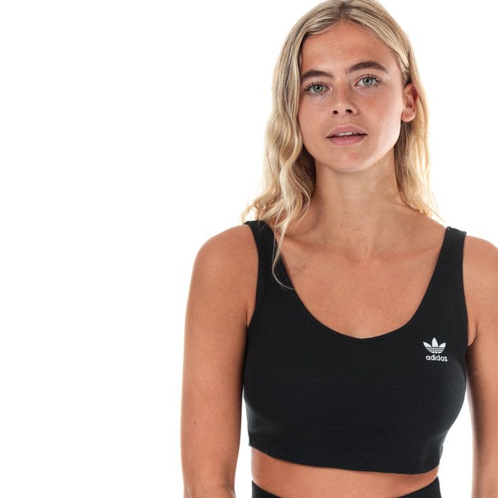 Womens adidas Originals Styling Complements Cropped Tank in black.<BR><BR>Soft and comfortable crop top.<BR>- V-neck and back.<BR>- Sleeveless.<BR>- Embroidered Trefoil and adidas wordmark at left chest.<BR>- Soft  stretch cotton jersey construction.<BR>- Cropped length.<BR>- Slim fit.<BR>- Measurement from shoulder to hem: 13.5in approximately.  <BR>- Main material: 95% Cotton  5% Elastane.  Machine washable.<BR>- Ref: DW3893<BR><BR>Measurements are intended for guidance only.