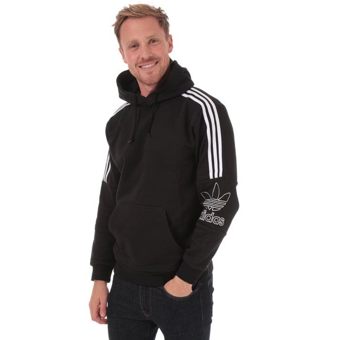 Mens adidas Originals Outline Hoody in black.<BR><BR>- Drawcord-adjustable hood.<BR>- Long sleeves.<BR>- Kangaroo style pocket to front.<BR>- Ribbed cuffs and hem.<BR>- Applied 3-Stripes at shoulders and upper sleeves.<BR>- Embroidered outline Trefoil logo at left sleeve.<BR>- Tonal back neck tape.<BR>- Relaxed fit.<BR>- Main material: 100% Polyester.  Rib: 95% Polyester  5% Elastane.  Machine washable.<BR>- Ref: DX3850